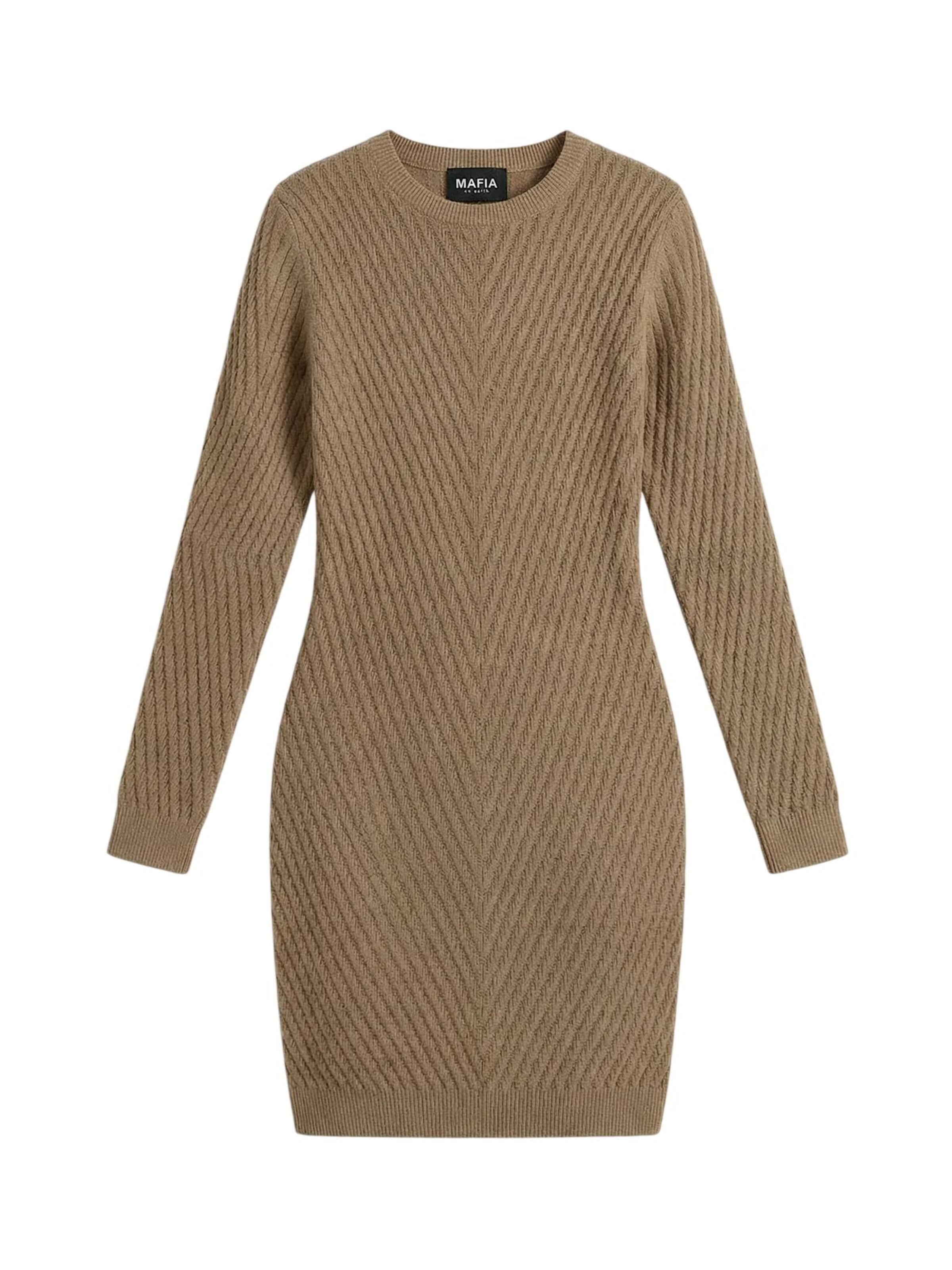 Kleidermafia Knitted dress 'Fitted Midi Knit Dress - Brown' in Brown: front