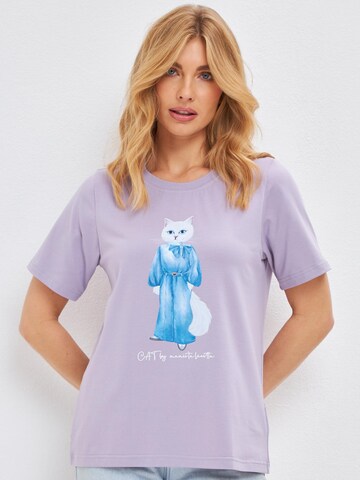 Cat e Lolette Shirt 'Cat in a Denim Suit' in Purple