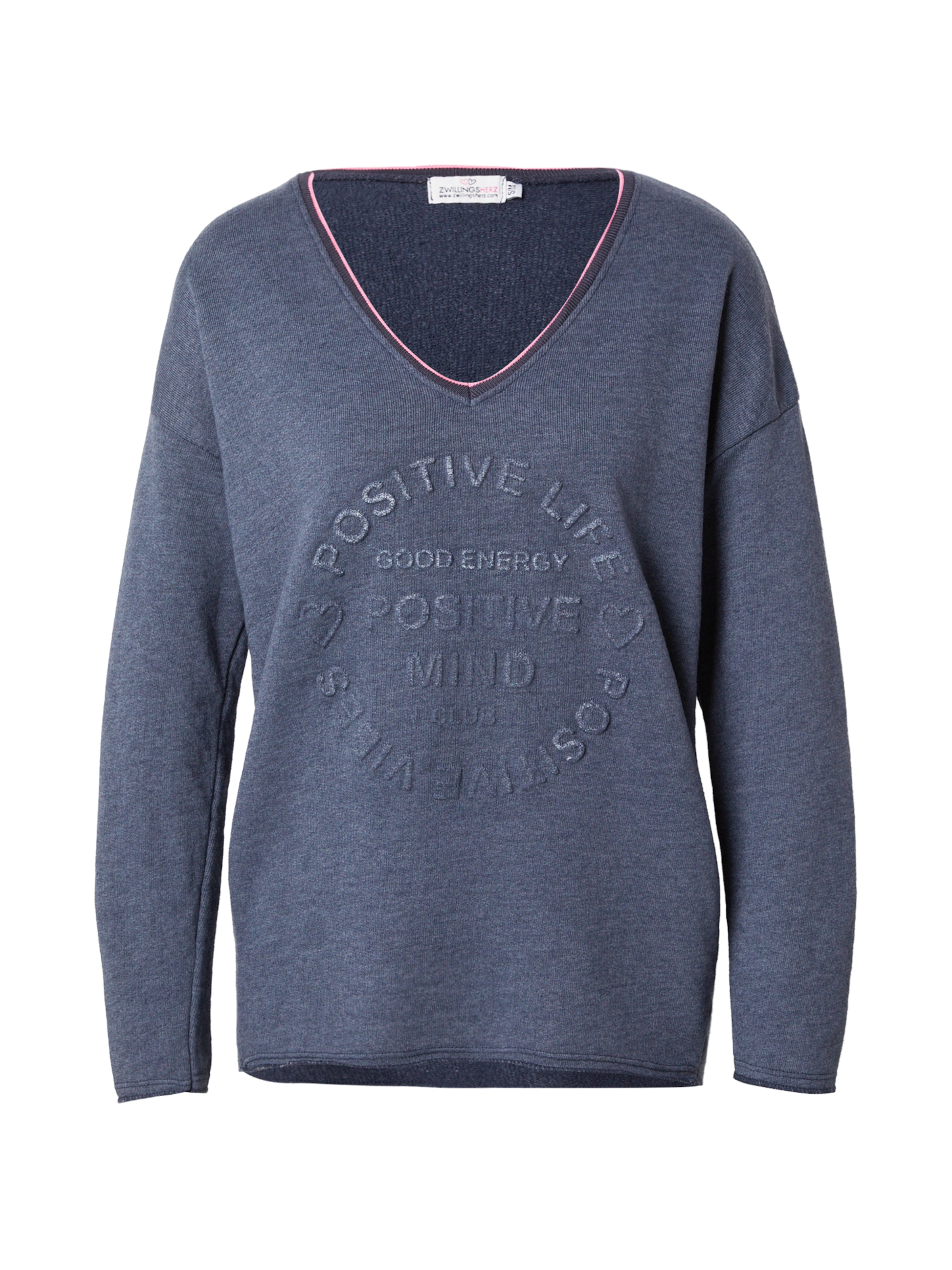Zwillingsherz Sweatshirt 'Positive Mind' i blå: framsida