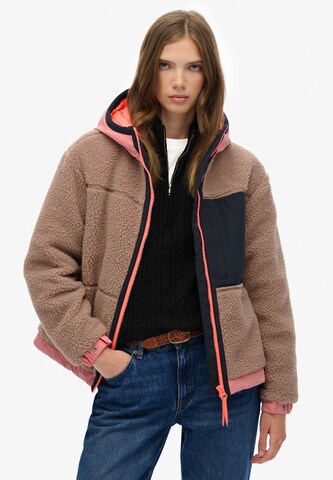 Superdry Fleece jas in Beige: voorkant