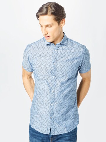 JACK & JONES Slim fit Button Up Shirt in Blue: front