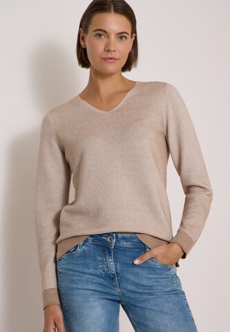 CECIL Pullover im Two-Tone-Look mit V-Neck in Braun: Vorderseite