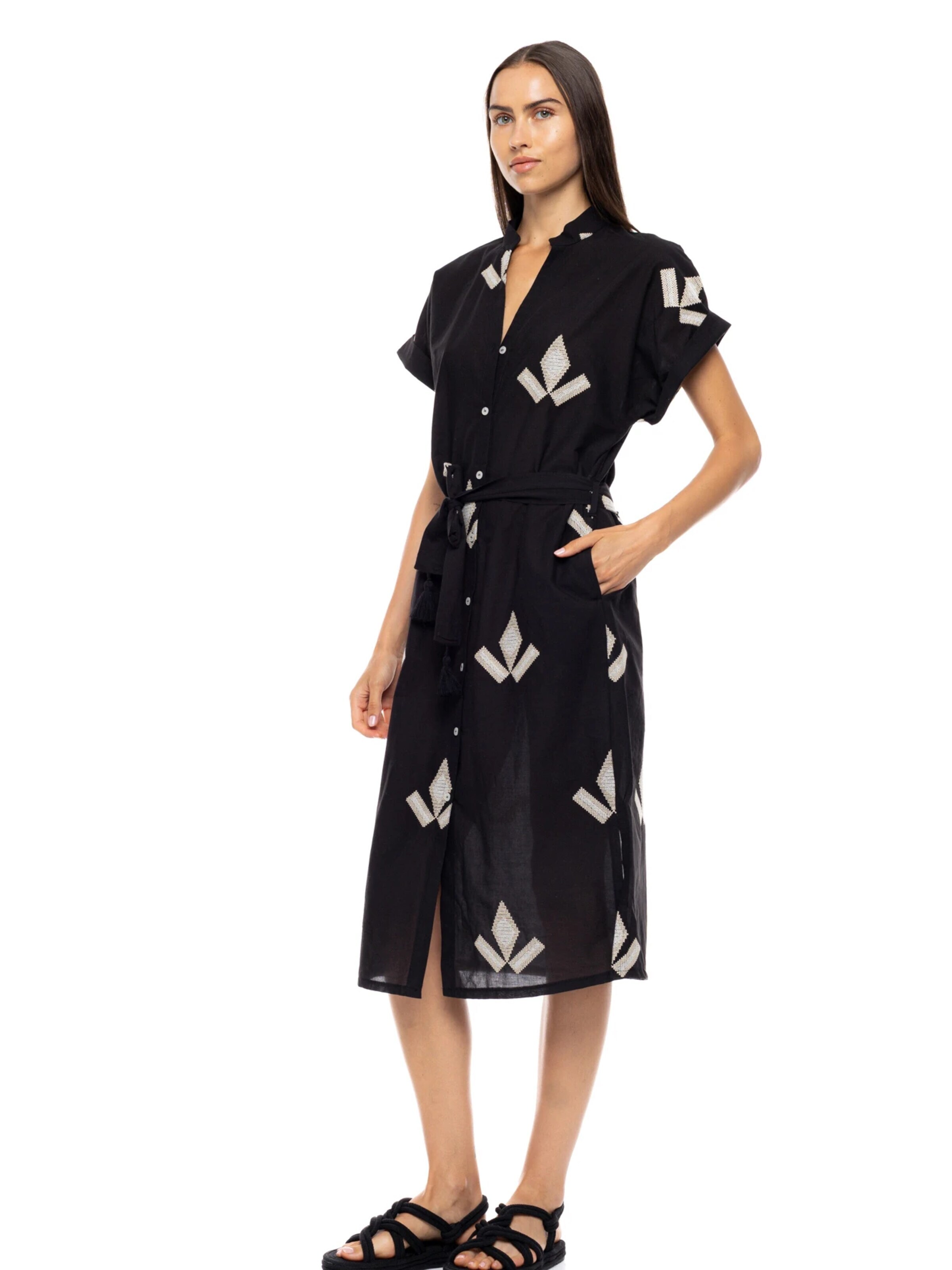 Pink Label - Vestido de verano 'BEACHWEAR MAROCCO EMBRODERY' en negro