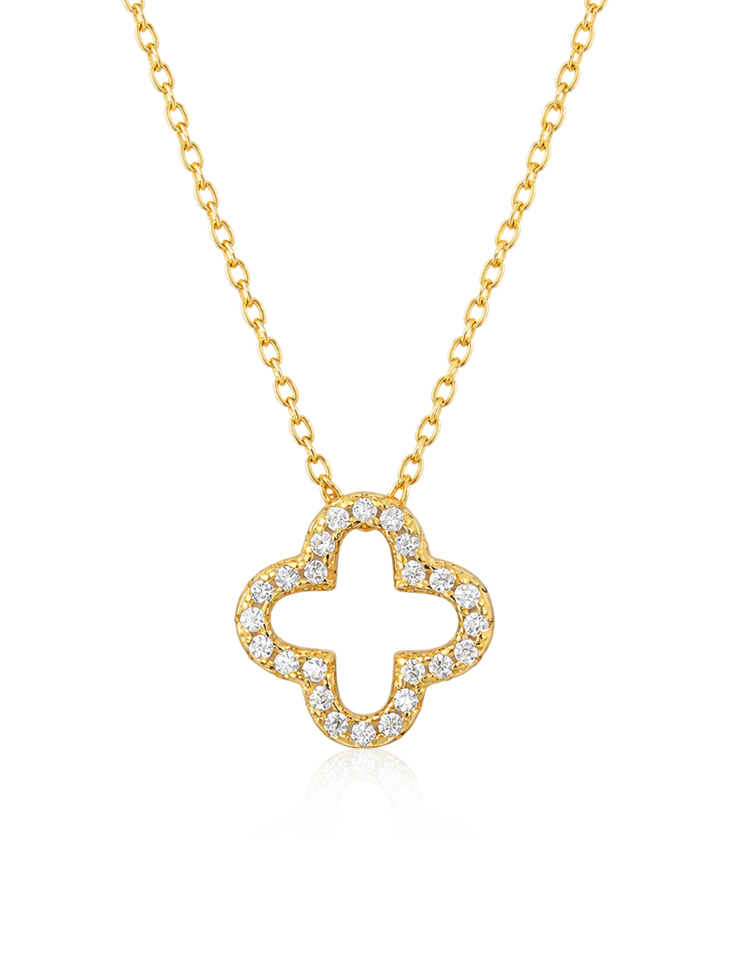 Staufergold Necklace 'Moissanit Halskette „Clover“ – Offenes Kleeblatt' in Gold: front