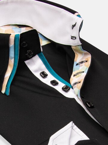 7Camicie Slim fit Zakelijk overhemd 'Vesuvio Satin Man Shirt Blue' in Zwart