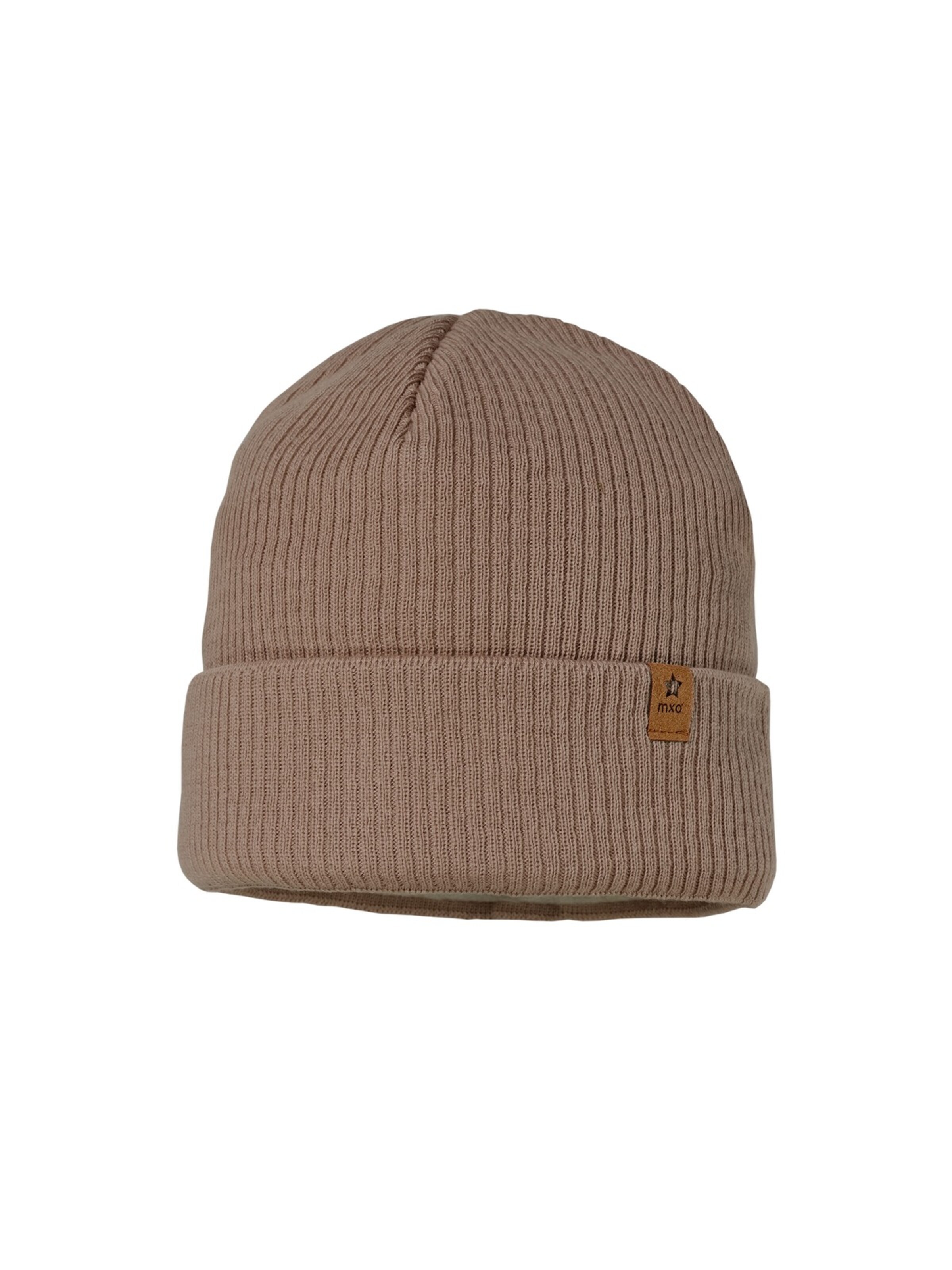 MAXIMO Beanie 'GOTS MINI-Mütze, Rippe Umschlagrand, Baumwollfleecefutter' in Brown: front