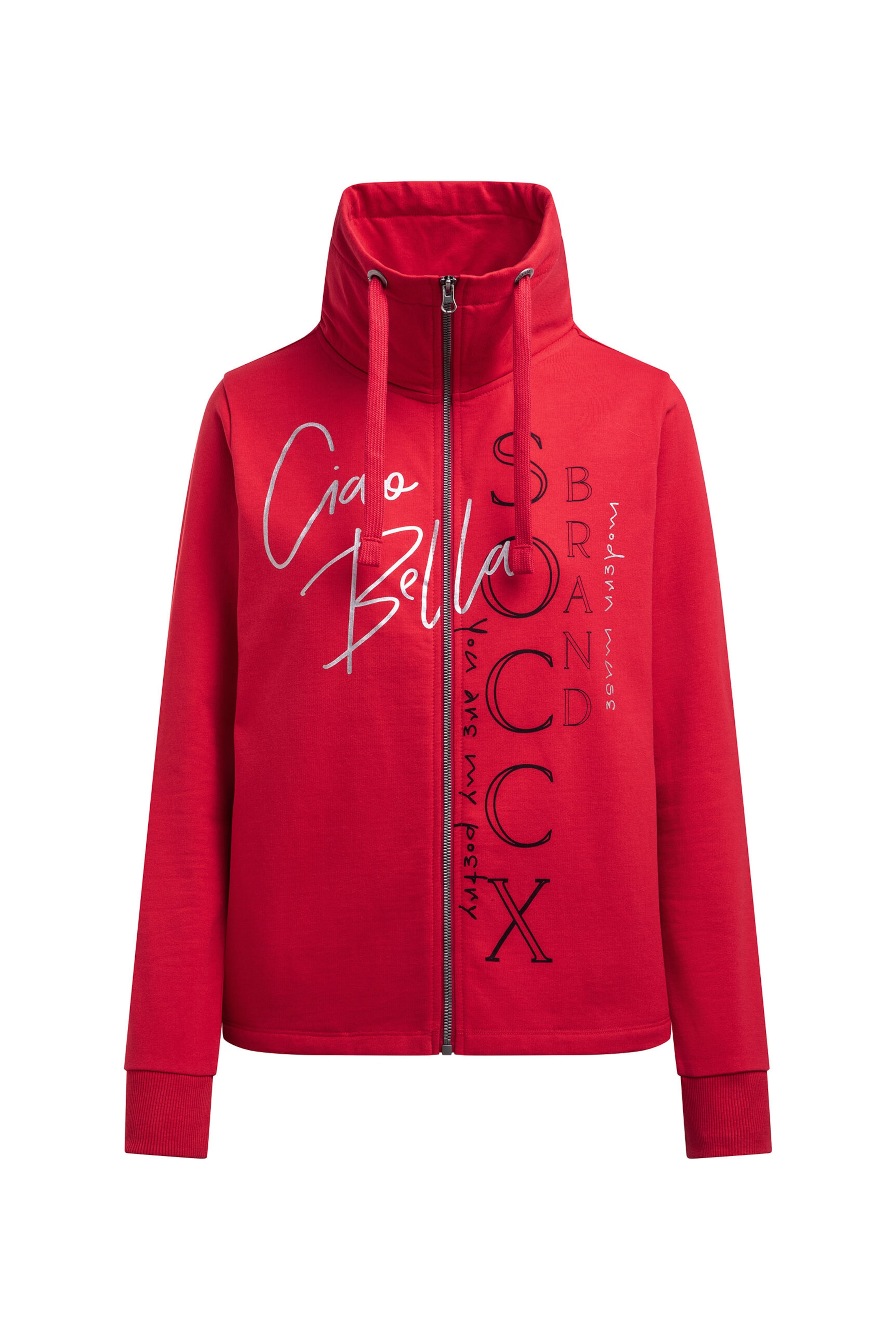 Soccx Sweatjacke mit hohem Kragen und Folienprints in Rot: Vorderseite