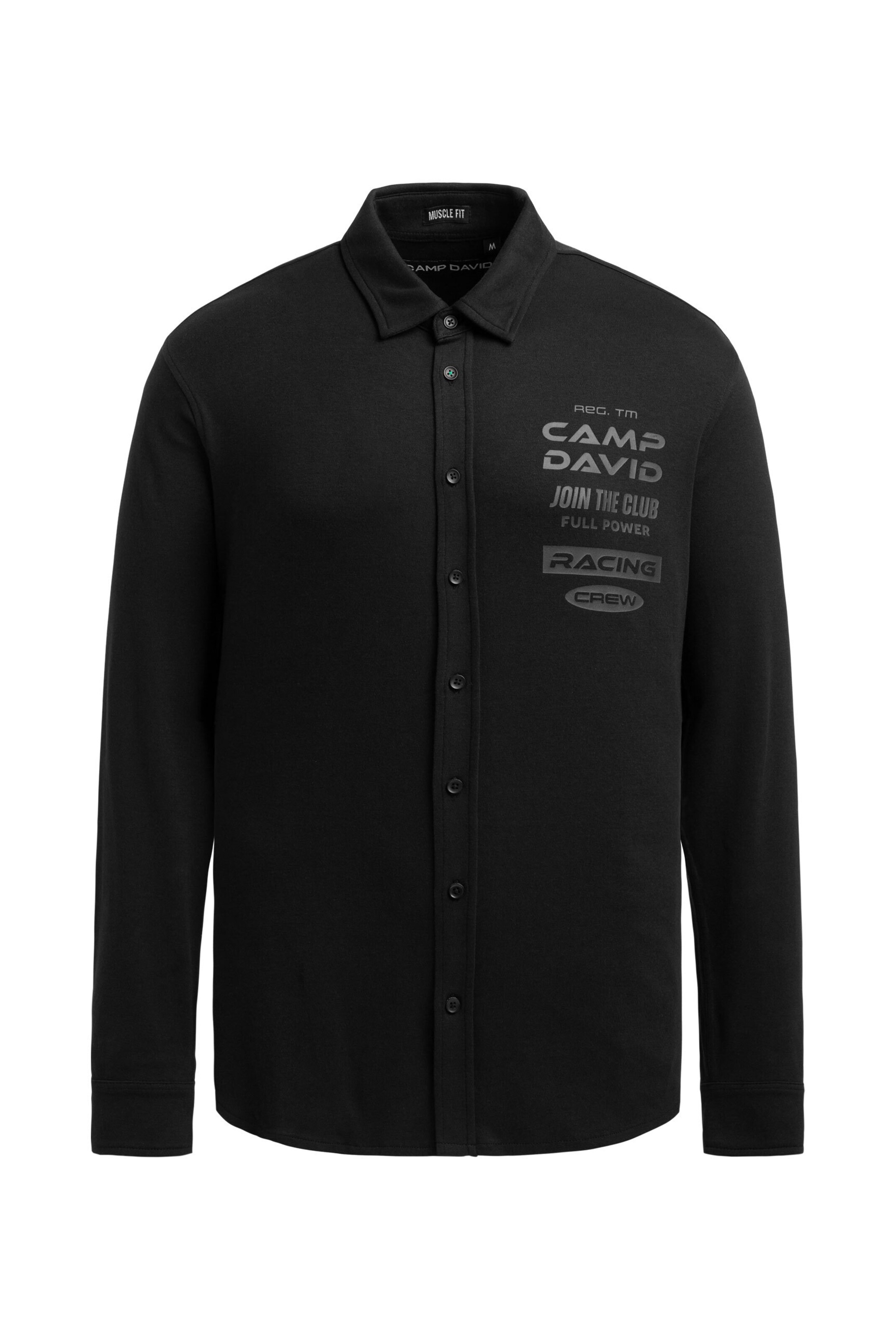 CAMP DAVID Slim fit Button Up Shirt in Black: front