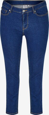 Rock Your Curves by Angelina K. Skinny Jeans in Blue: front