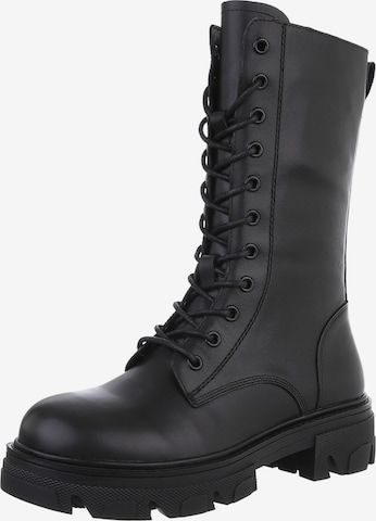 Ital-Design Lace-Up Ankle Boots in Black: front