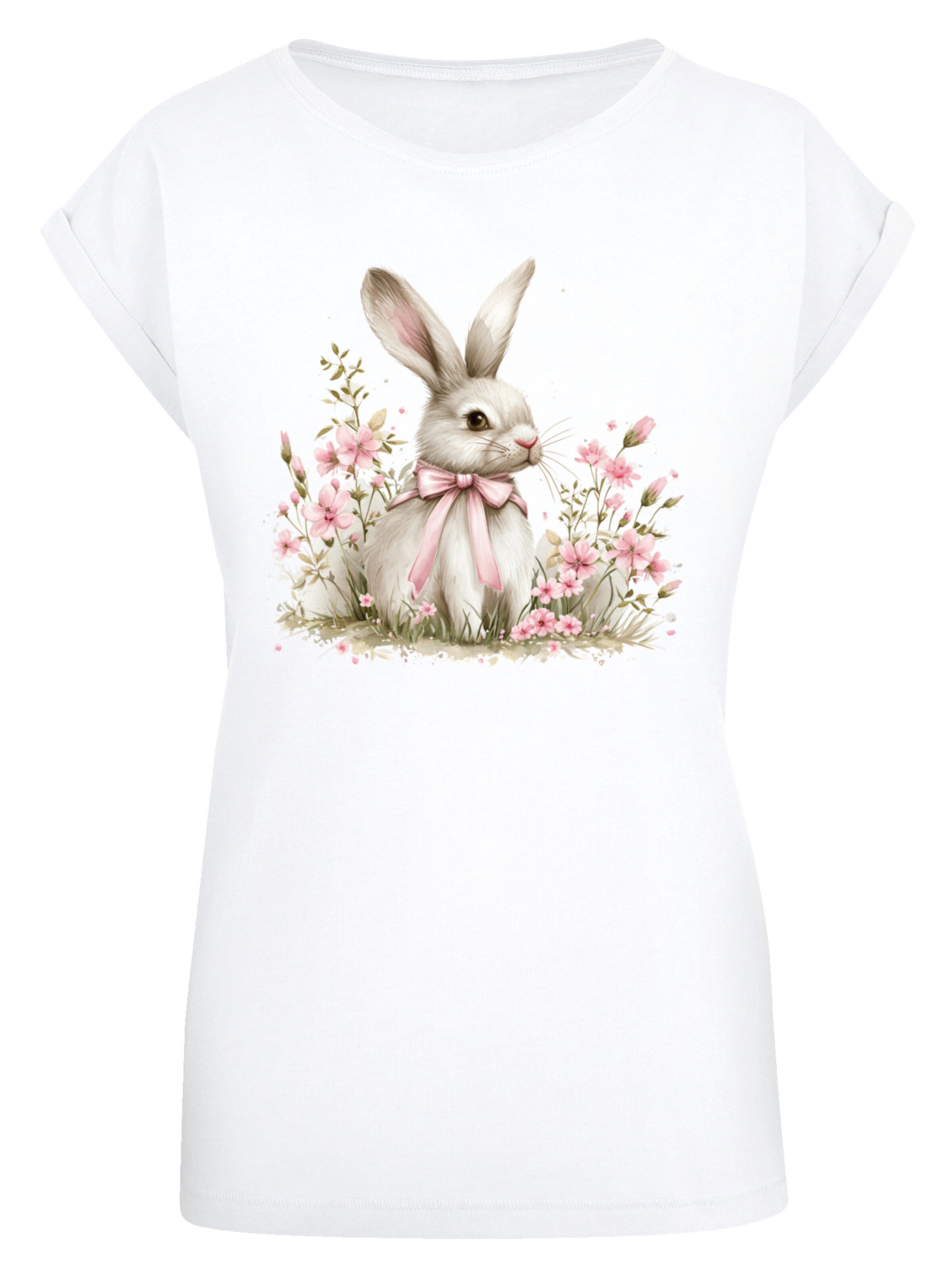 F4NT4STIC Shirt 'Niedlicher Osterhase mit Blumen' in Wit: voorkant