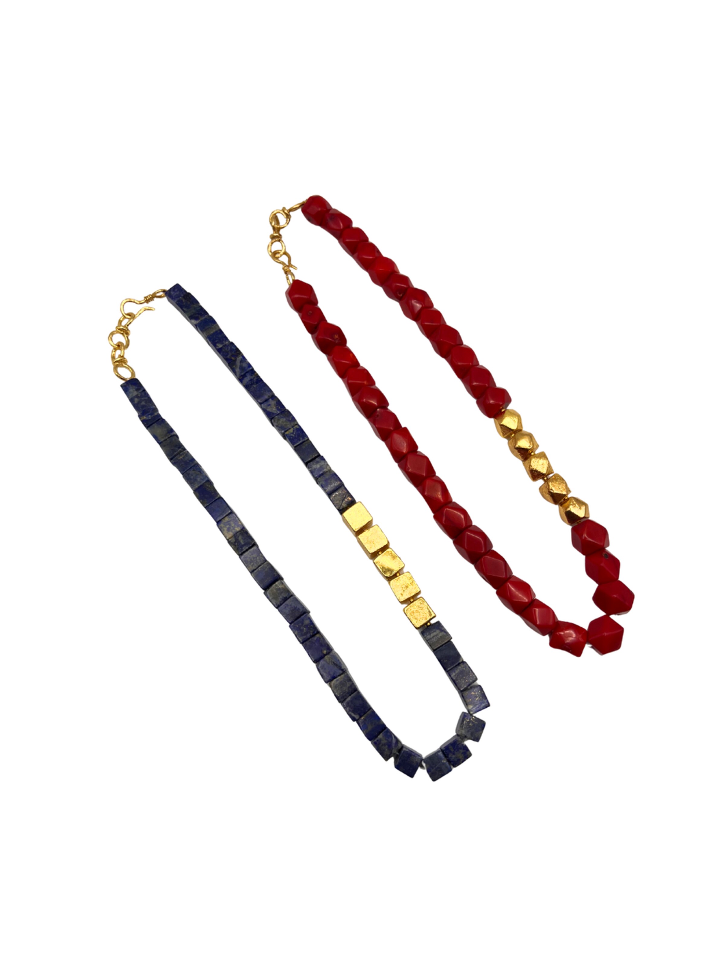 Les Reines Ketting 'Nocturne - Beaded Necklace (Lapis) with 24K Plated Beads' in Blauw