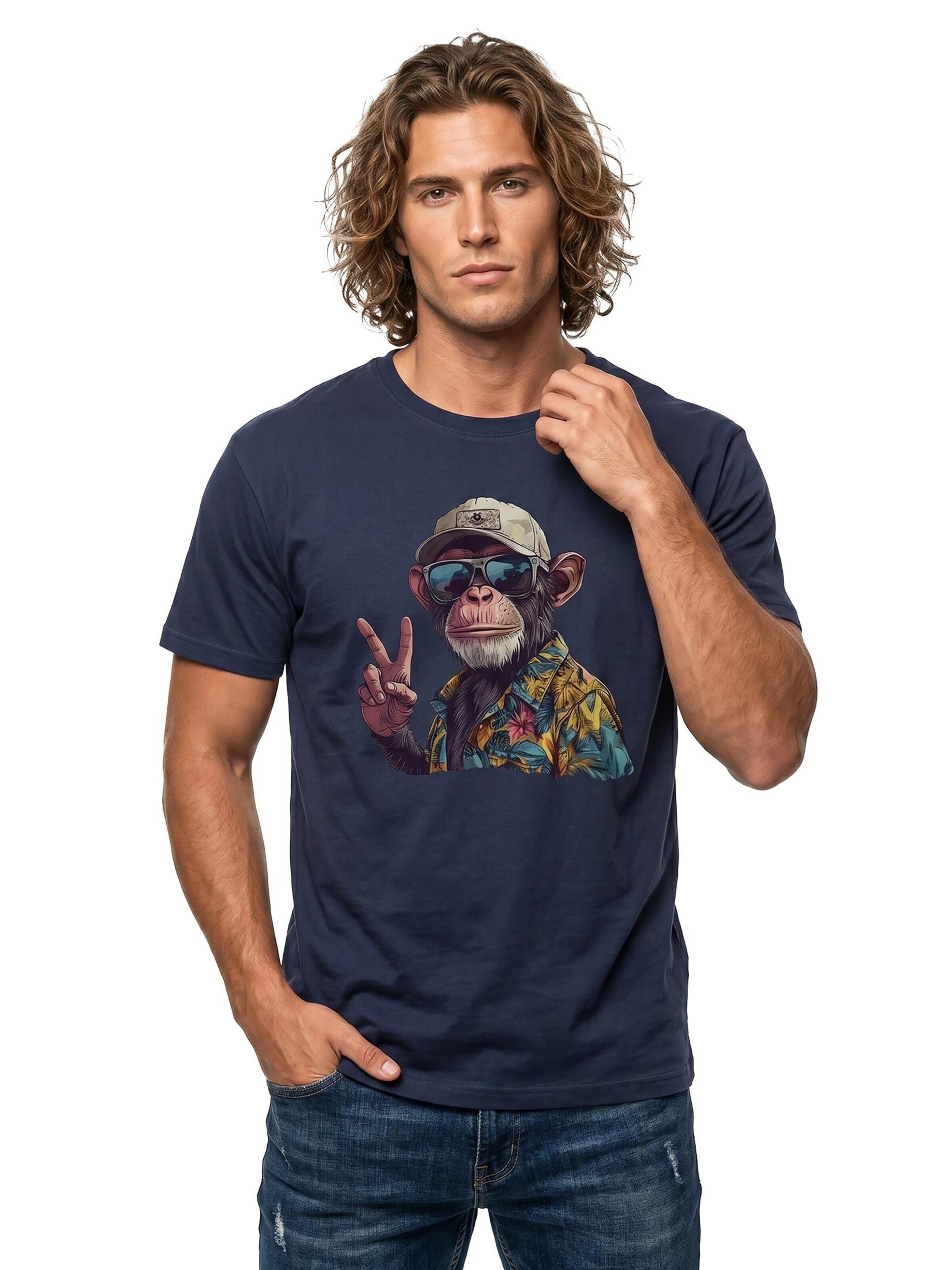 MAKAYA Shirt 'Peace Affe' in Blue