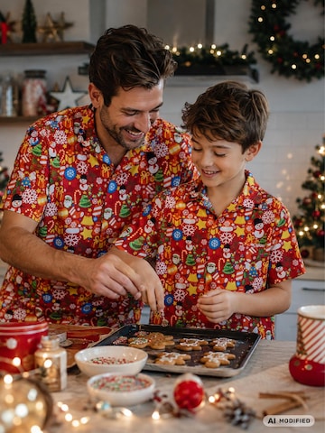 King Kameha Regular Fit Hemd 'Christmas Allover'‌‌‌‌‌‌‌ in Rot