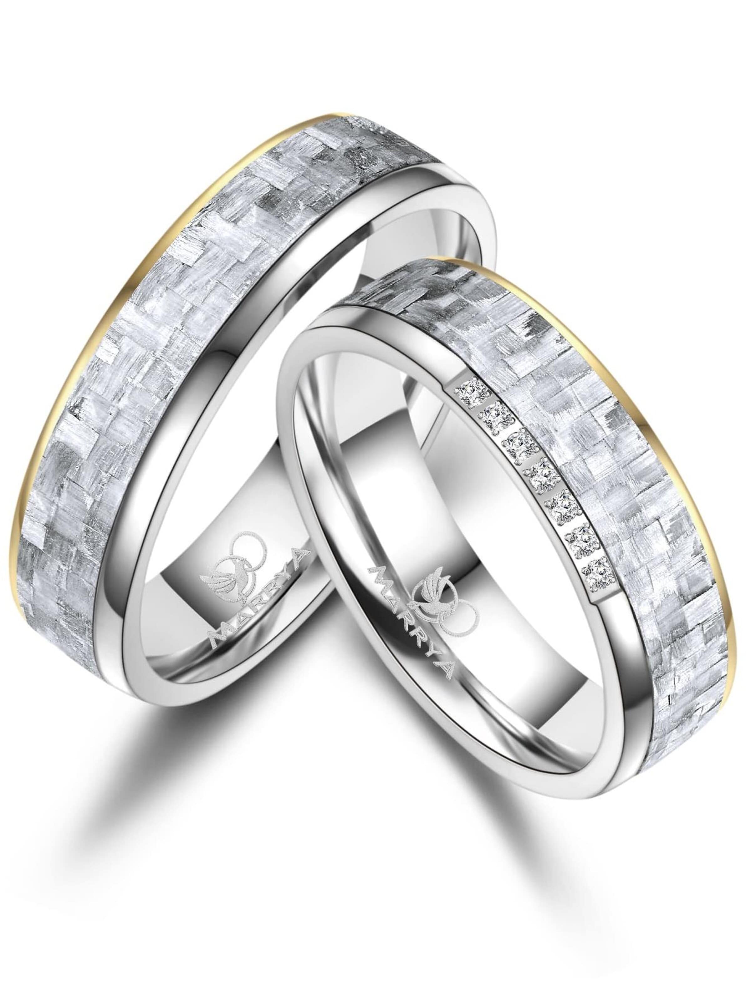 MARRYA Ring 'MARRYA CA-09 Ehering aus Carbon + Titan -Gold plattiert-Weiß' in White: front