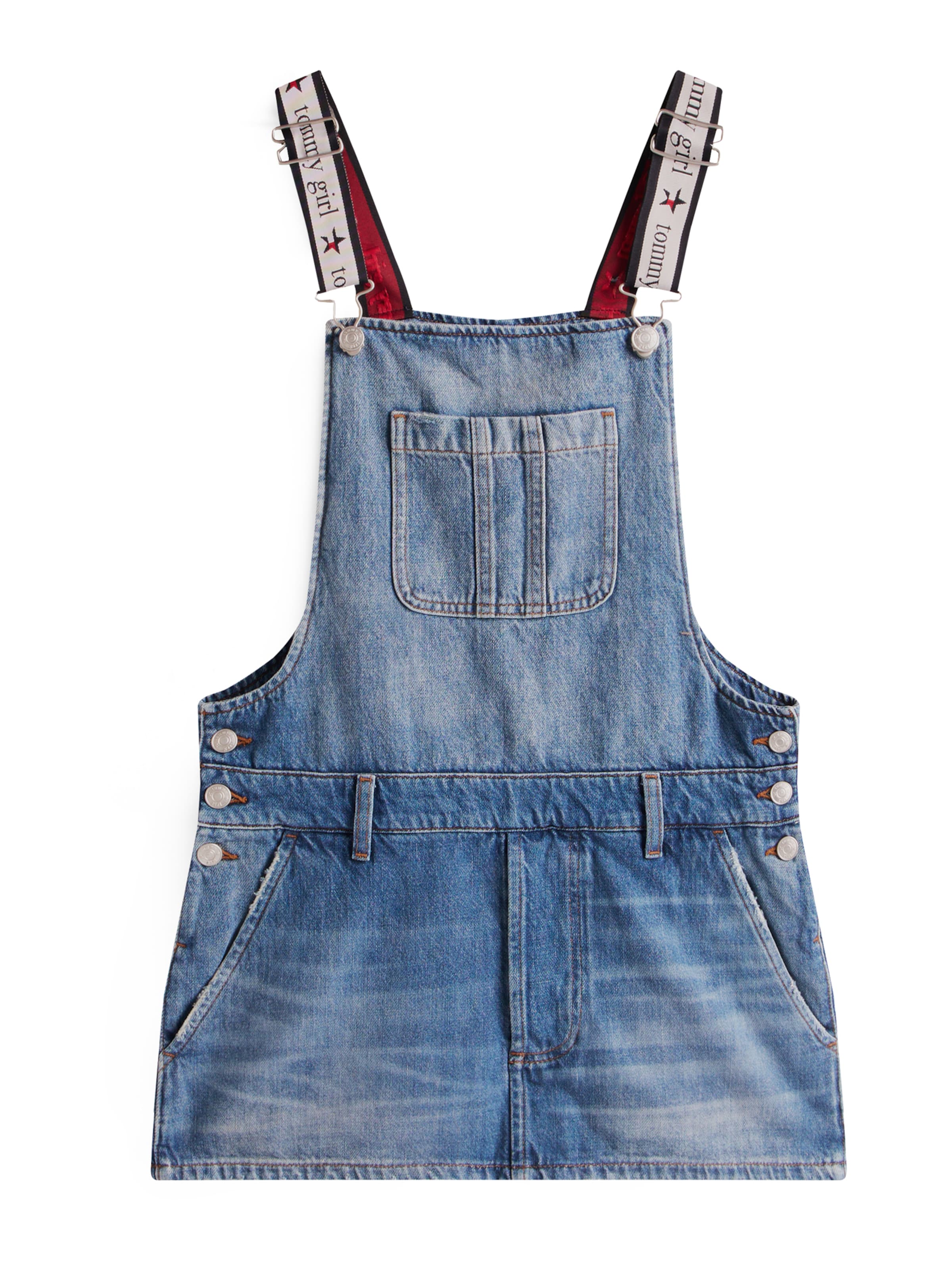 Tommy Jeans Рокля 'TOMMY GIRL DENIM DUNGAREE' в пъстро: отпред