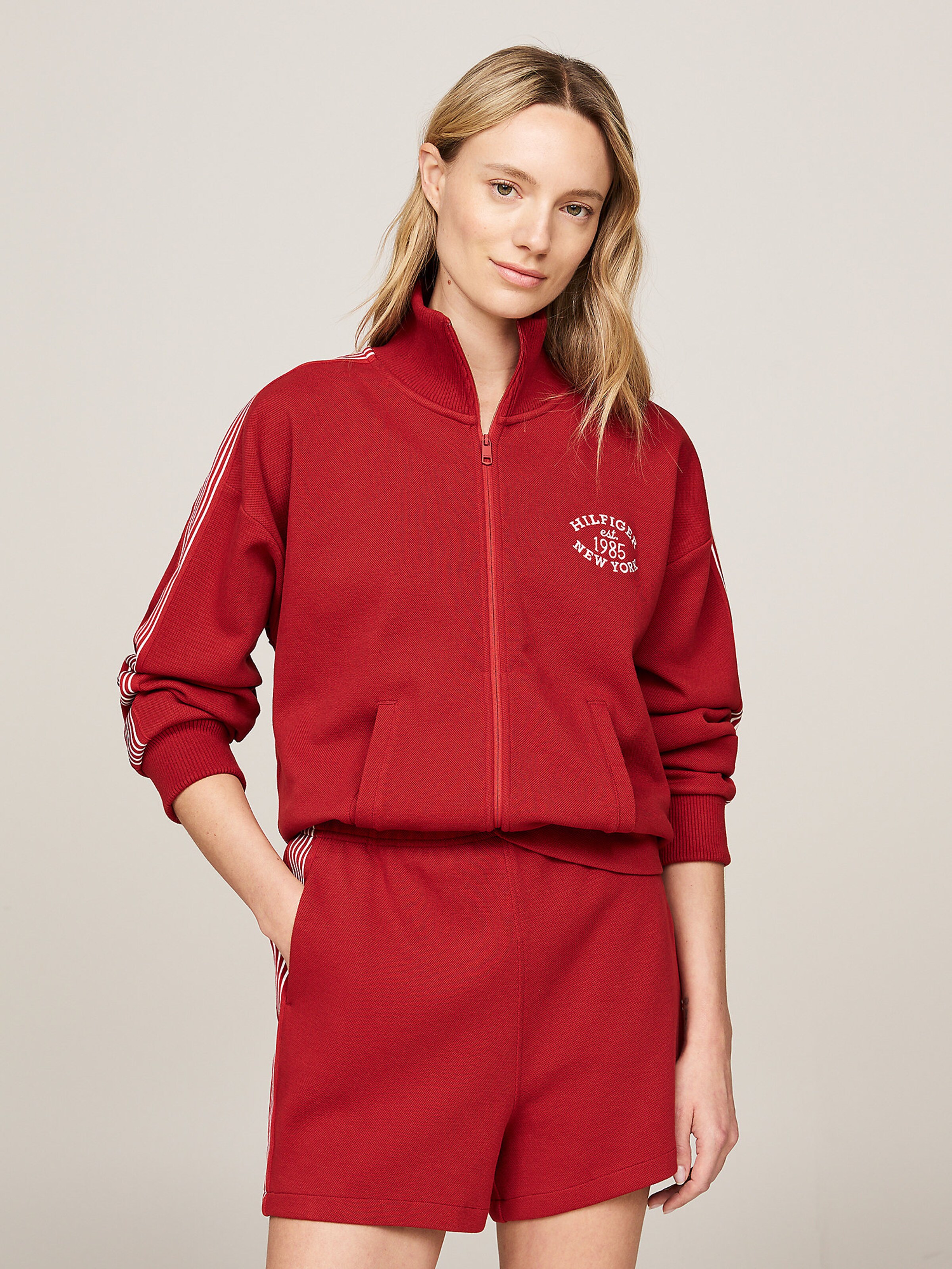 TOMMY HILFIGER Zip Up Hoodie Sport Varsity in Dark Red ABOUT YOU
