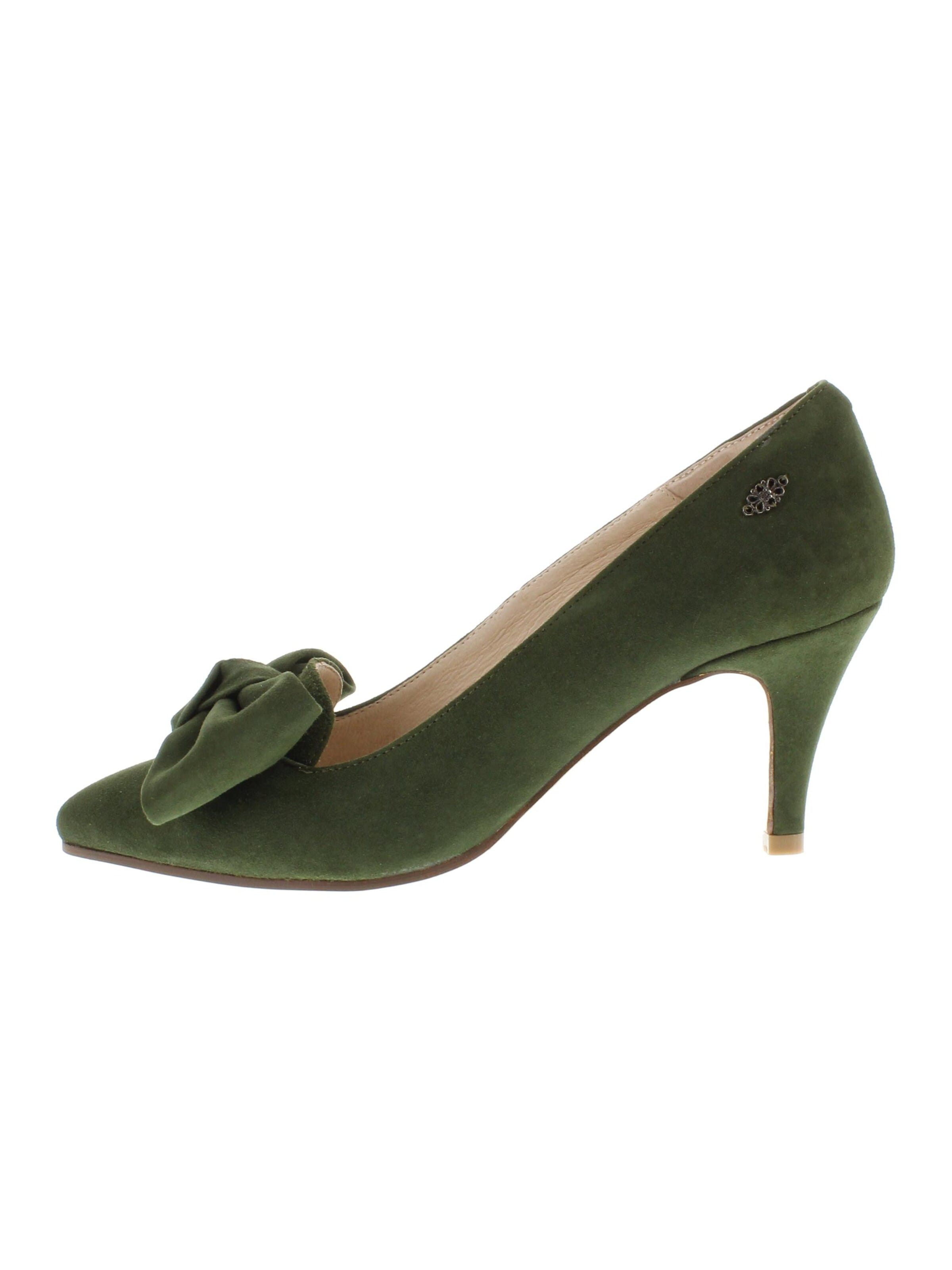 XAVER LUIS Schuhmanufaktur Pumps 'MARA - Spitze Pumps mit großer Schleife' in Green: front