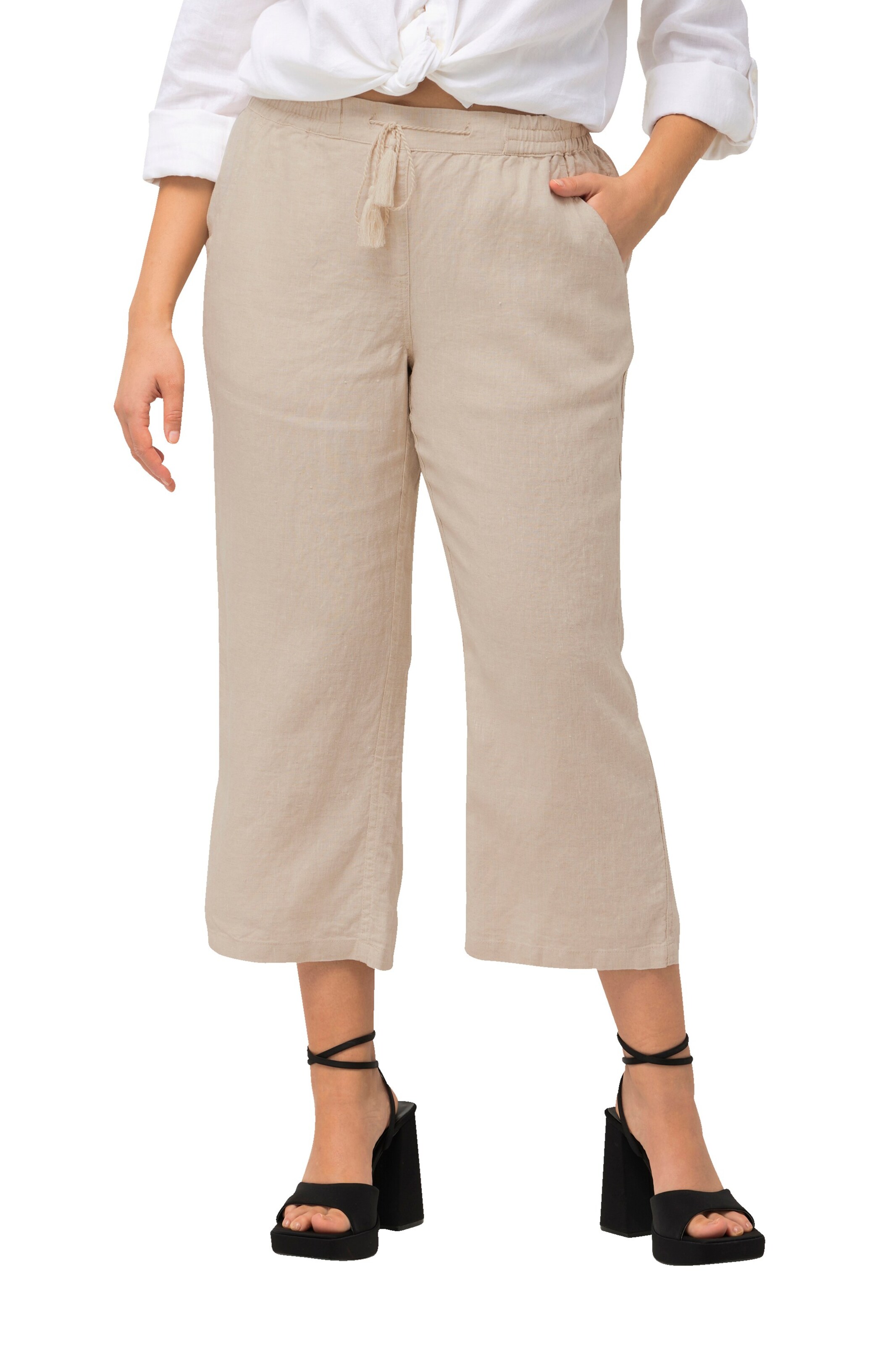 Ulla Popken Wide Leg Hose in Beige: Vorderseite