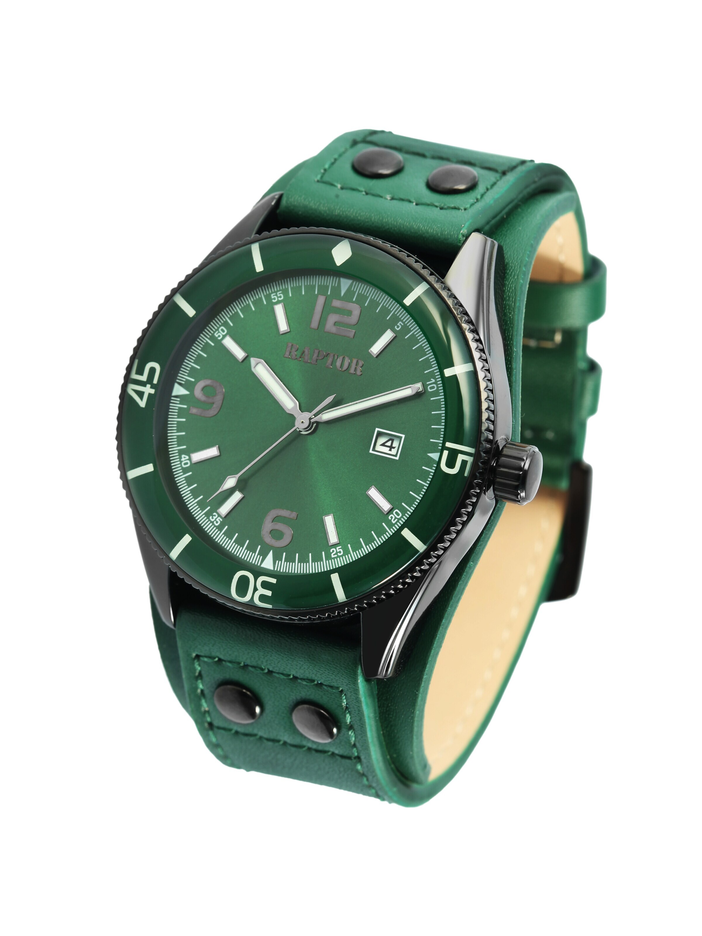 Raptor Analog Watch 'Gabin, Datumsanzeige' in Green: front
