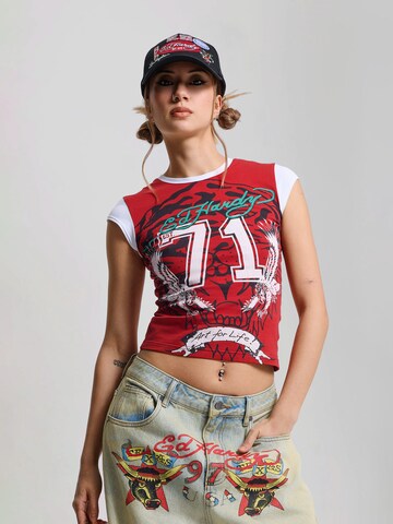 Ed Hardy Футболка 'Roaring Tiger' в Красный: спереди