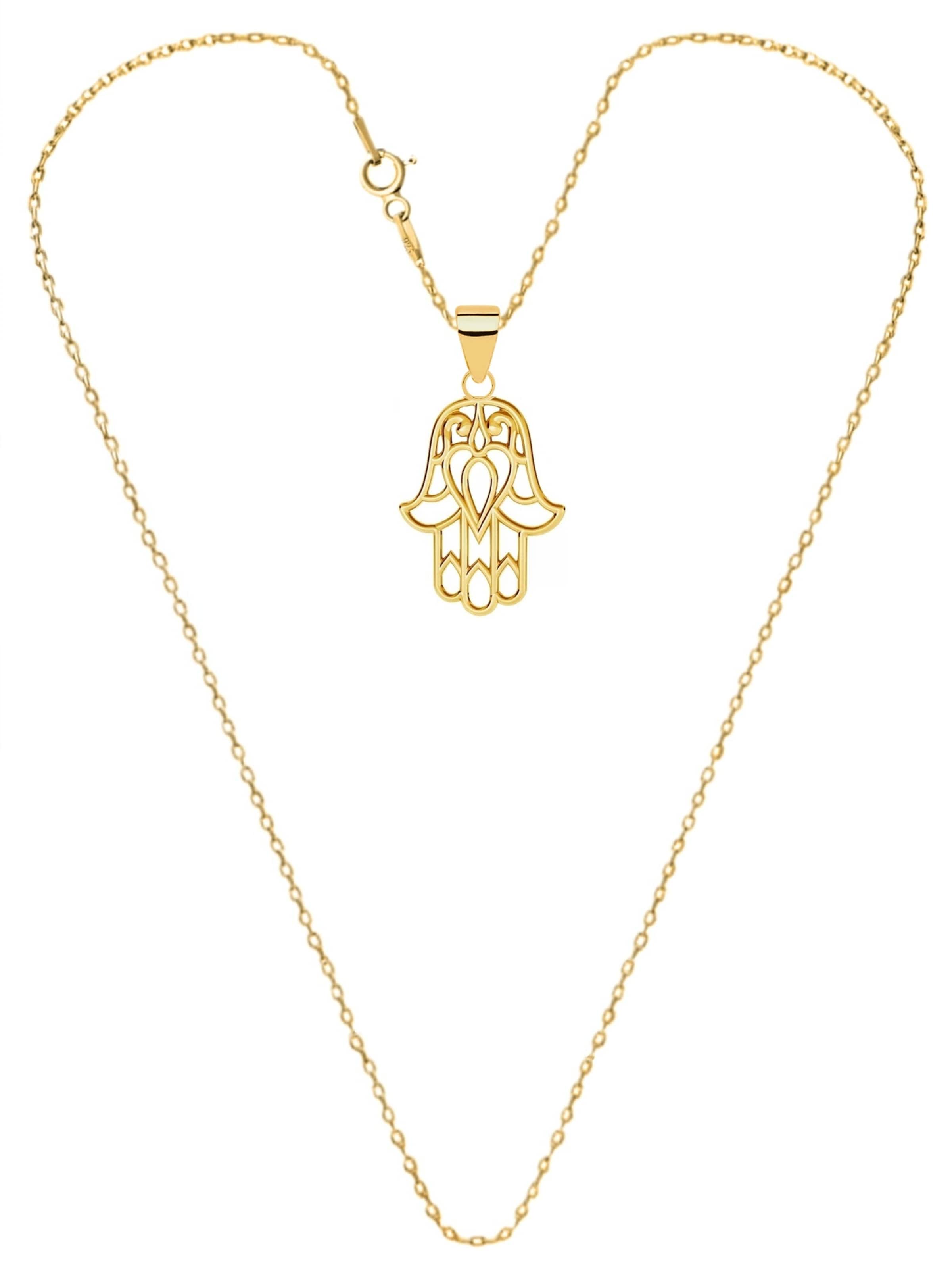 Goldene Hufeisen Kette 'Fatima Hamsa Hand'‌‌‌‌‌‌‌‌‌‌ in Gold: Vorderseite