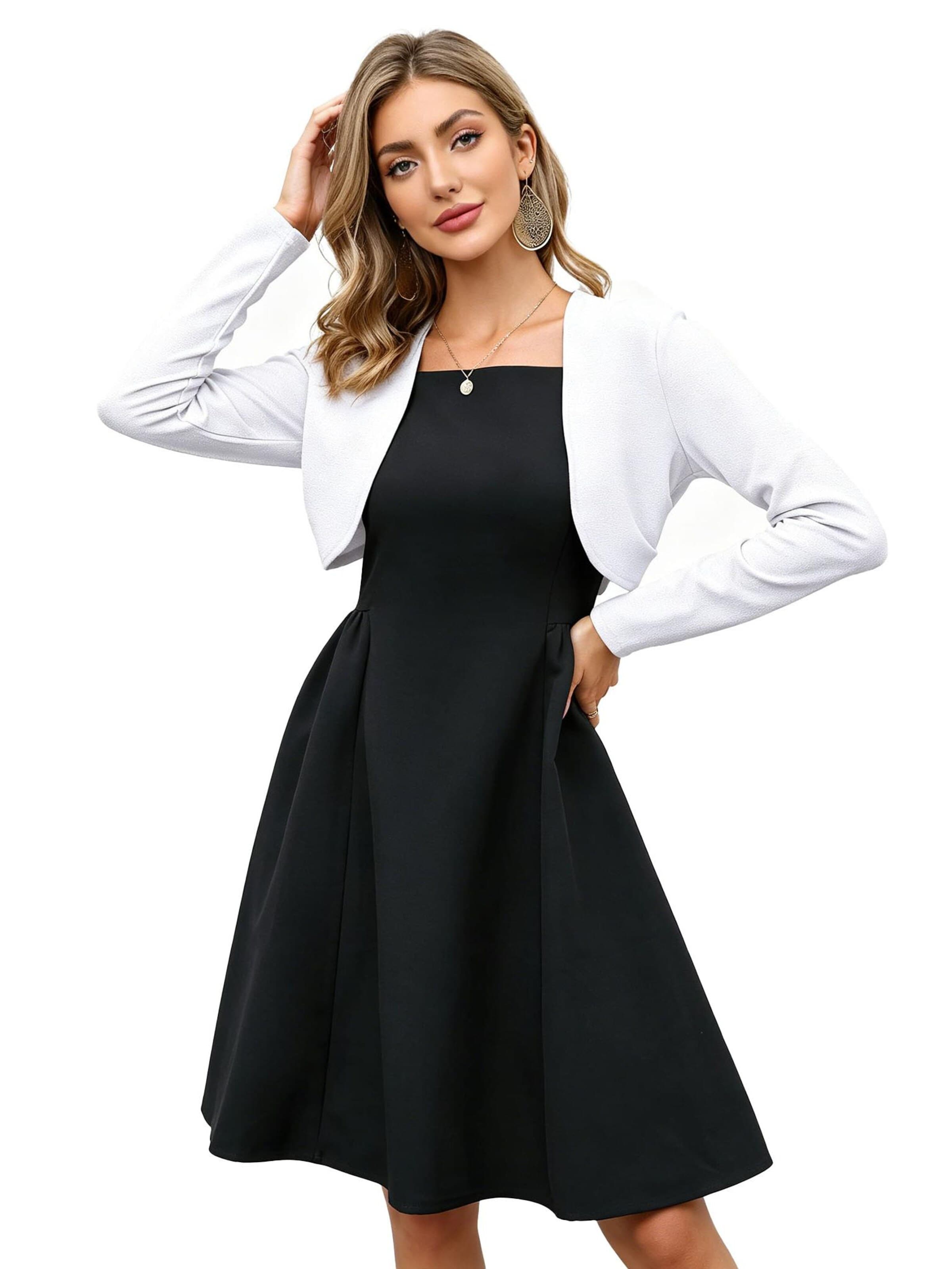 KoJooin Blazer 'Paillettenbesetzte Damenjacke,Abend-Bolero,langärmelig,vorne offen,geschnitten,für formelle Kleider' in White: front