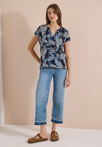 CECIL Bluse mit Split Neck und Strukturmix in Blau