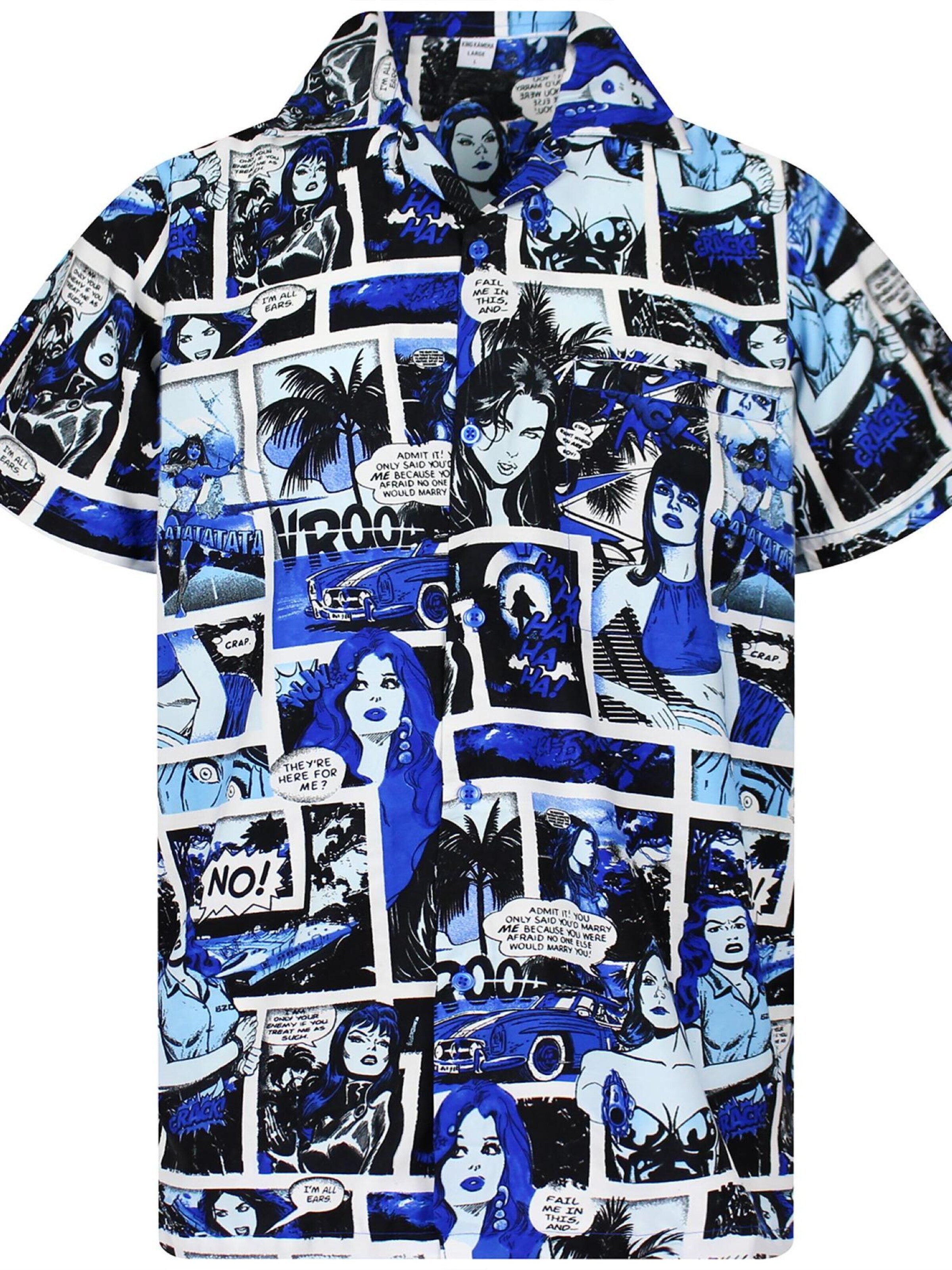 King Kameha Shirt 'Comic' in Blauw: voorkant