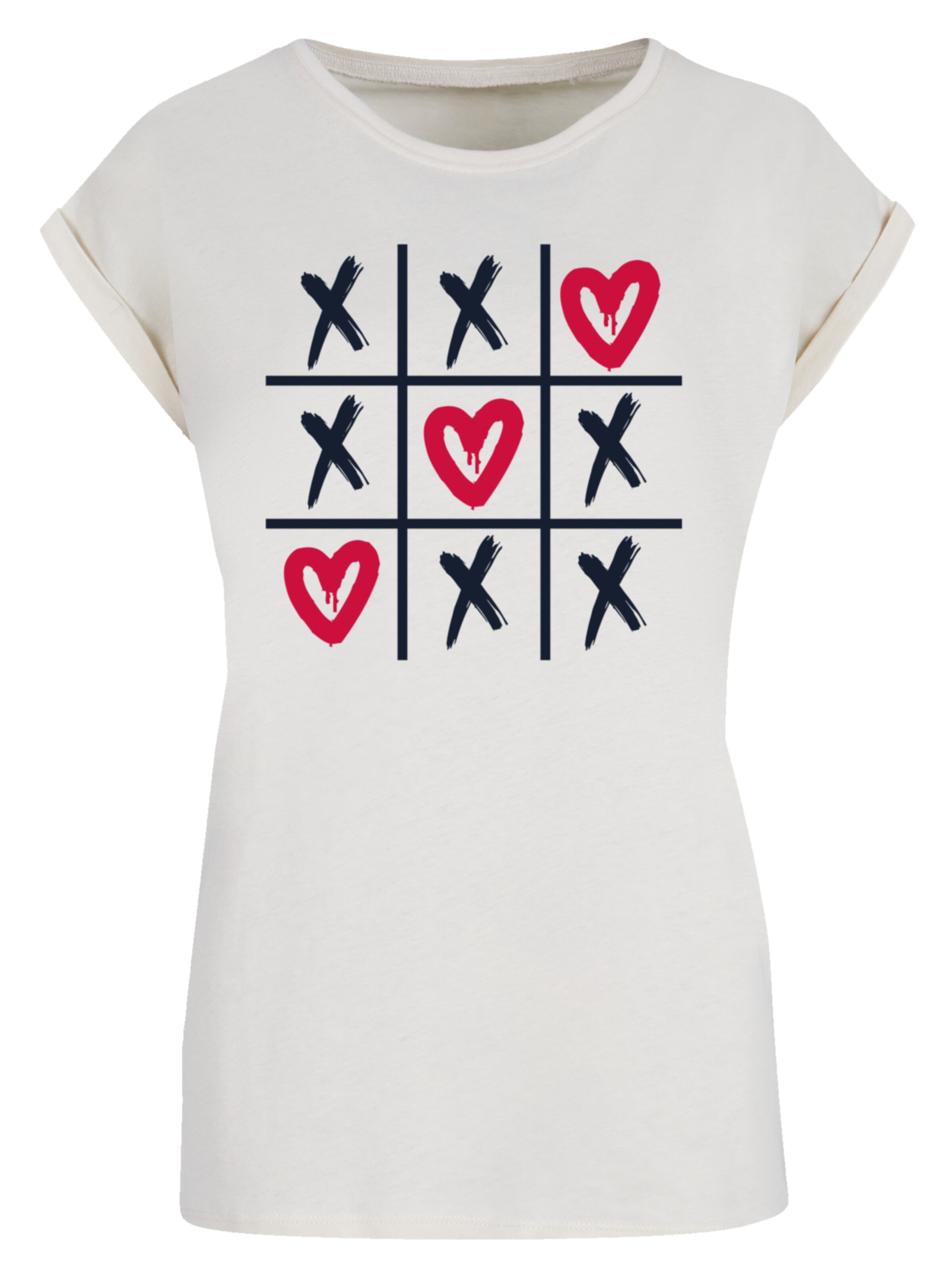 F4NT4STIC T-Shirt 'Valentinstag Herz Tic Tac Toe' in Beige: Vorderseite