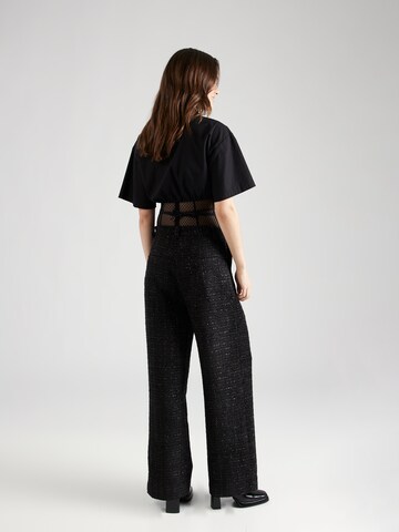 Soft Rebels Wide leg Bandplooibroek 'Sabri' in Zwart