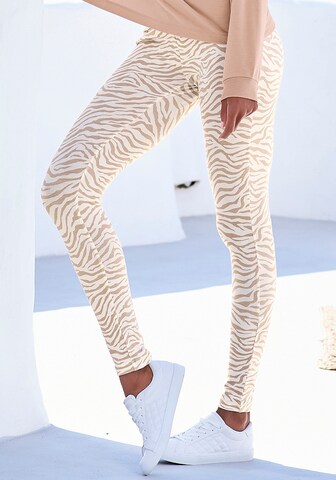 LASCANA - Skinny Calças de pijama 'LAS Natural Shades Leggi' em bege: frente