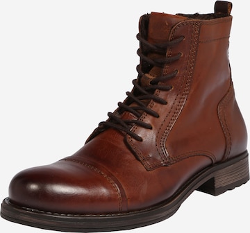 JACK & JONES - Botas con cordones en marrón: frente