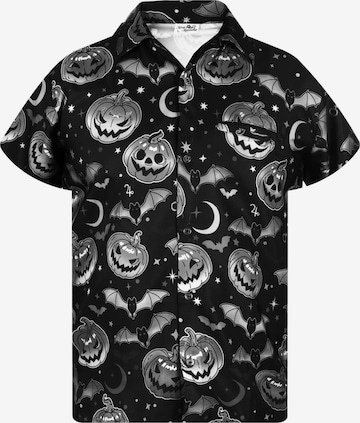 King Kameha Shirt 'Helloween Pumpkin Bat' in Black: front