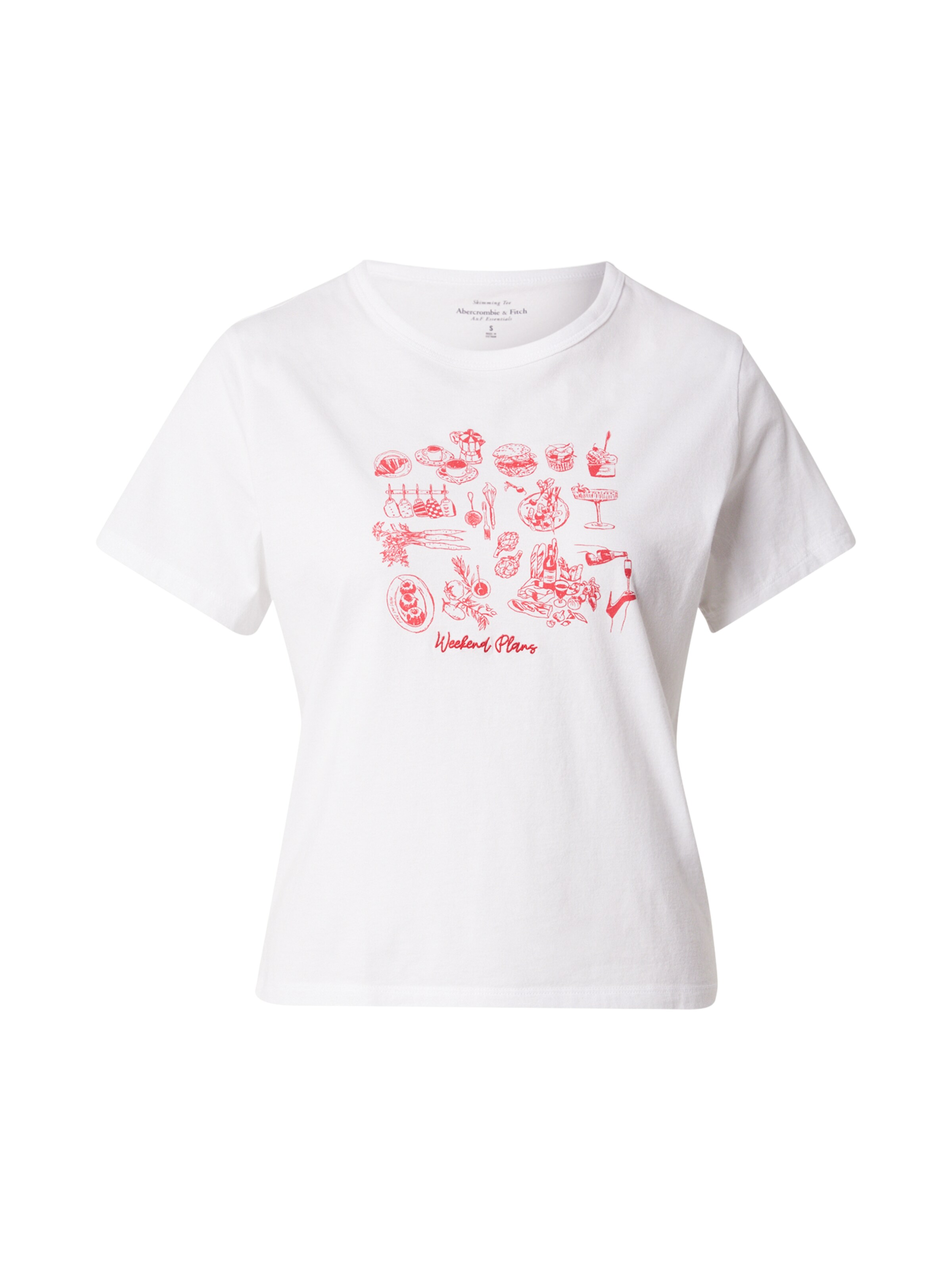Maglietta 'WEEKEND PLANS' di Abercrombie & Fitch in bianco: frontale