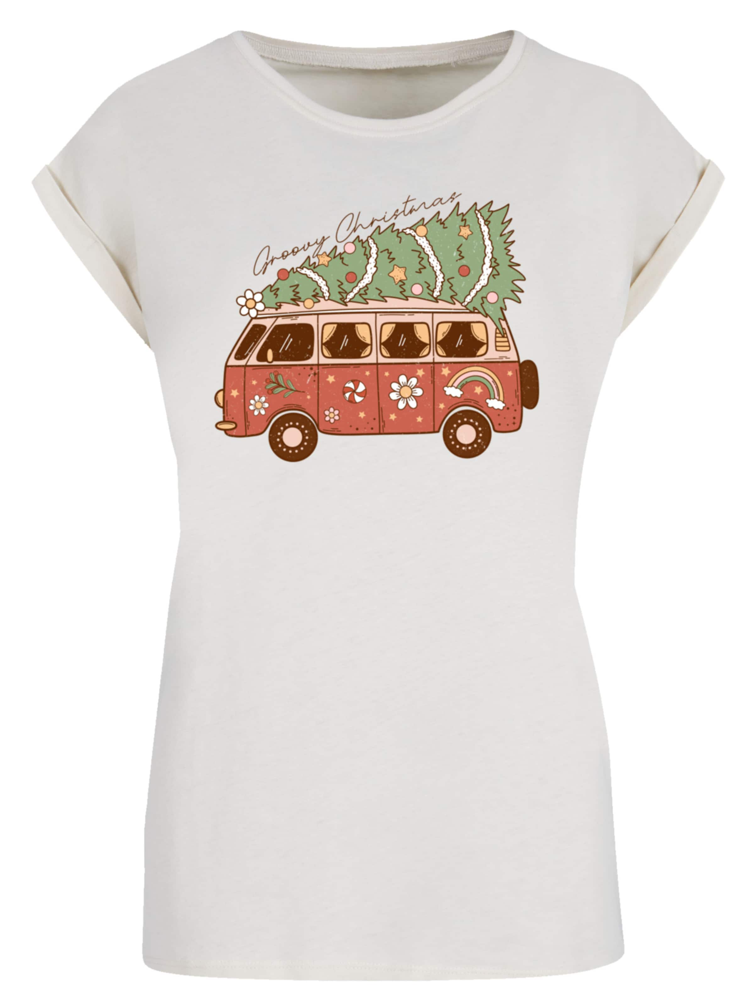 F4NT4STIC Shirt 'Groovy Christmas Camper Van' in Beige: Vorderseite