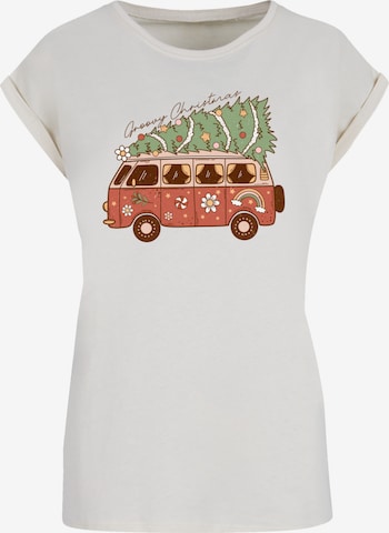 F4NT4STIC Shirt 'Groovy Christmas Camper Van' in Beige: voorkant
