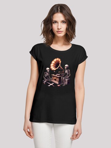 T-shirt 'Gothic Skeleton Vintage Vinyl Plattenspieler' F4NT4STIC en noir : devant