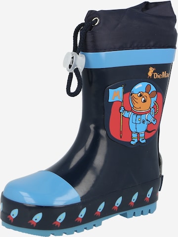 PLAYSHOES Rubber Boots 'Die Maus Weltraum' in Blue: front