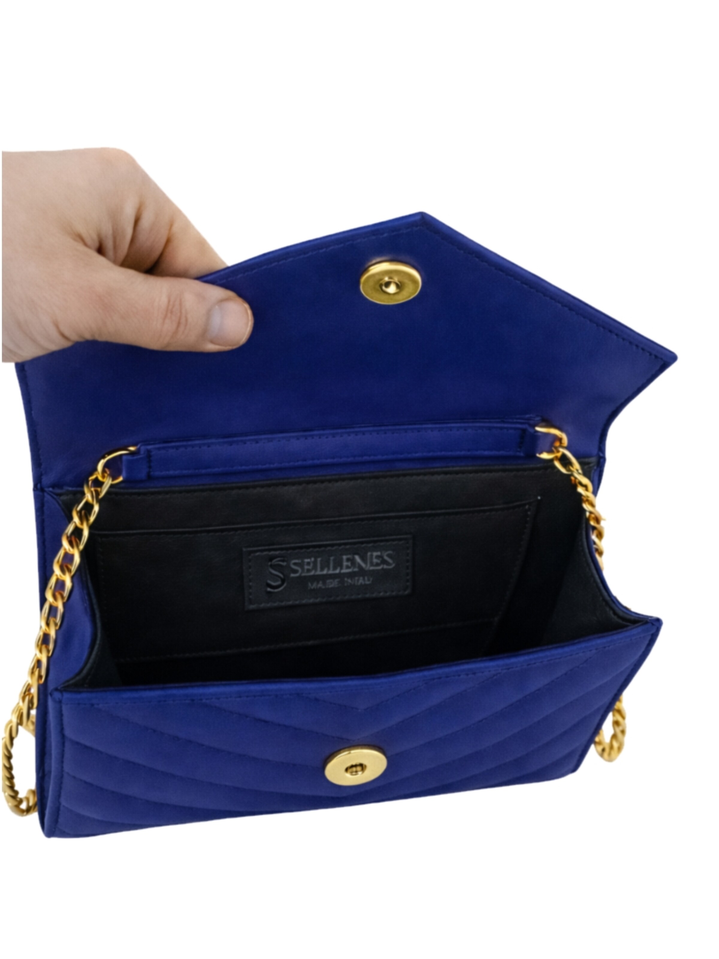 Pochette 'Val Blue Gold Clutch' di Sellenes in blu