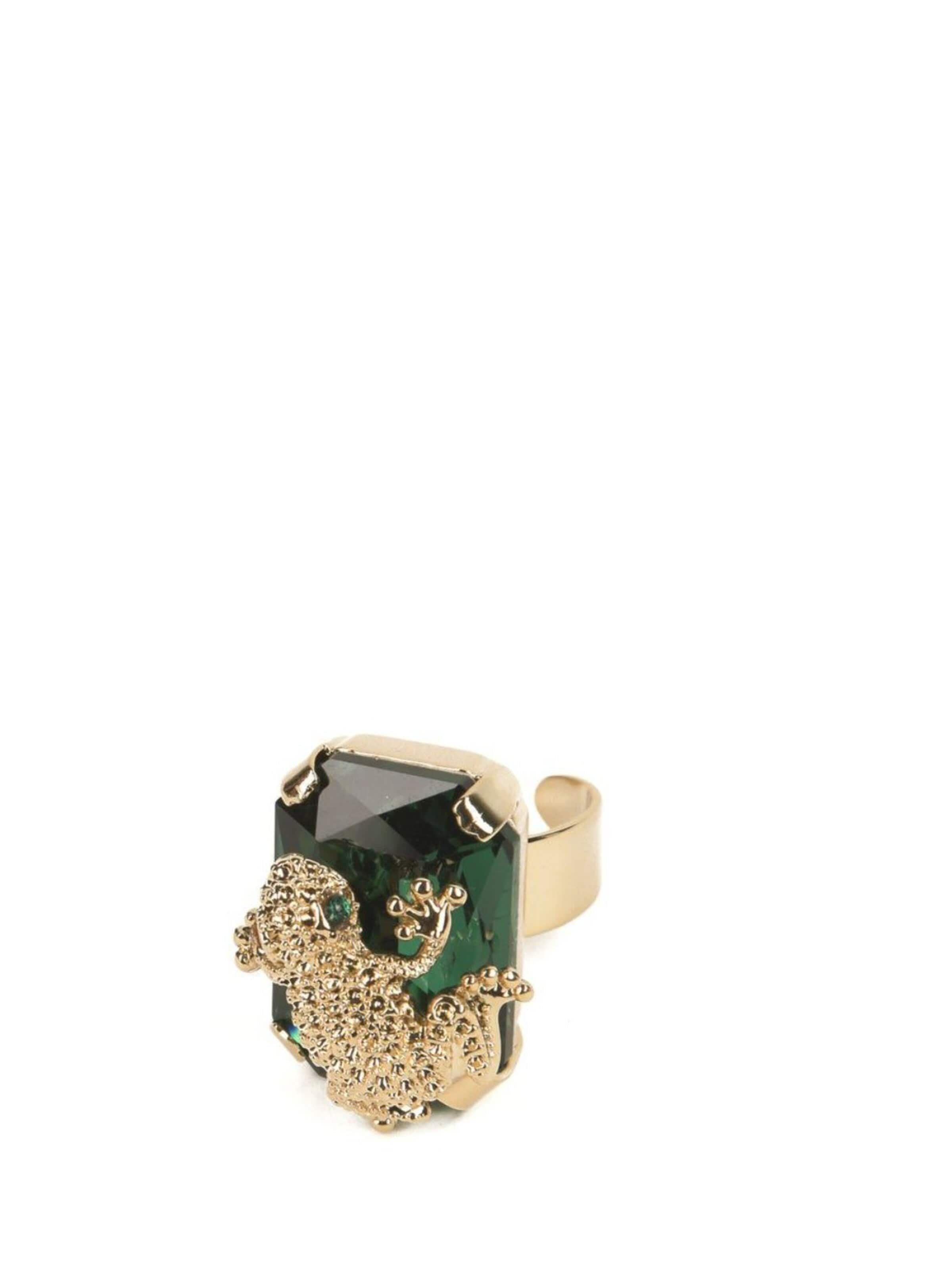 Anello 'Celeste anello con cristallo smeraldo Swarovski & motivo rana' di Addicted2 in oro