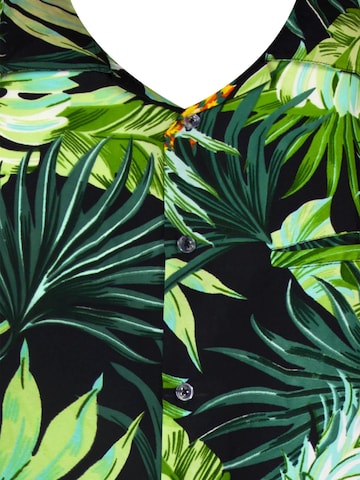 King Kameha Blouse 'Pineapple Leaves' in Zwart