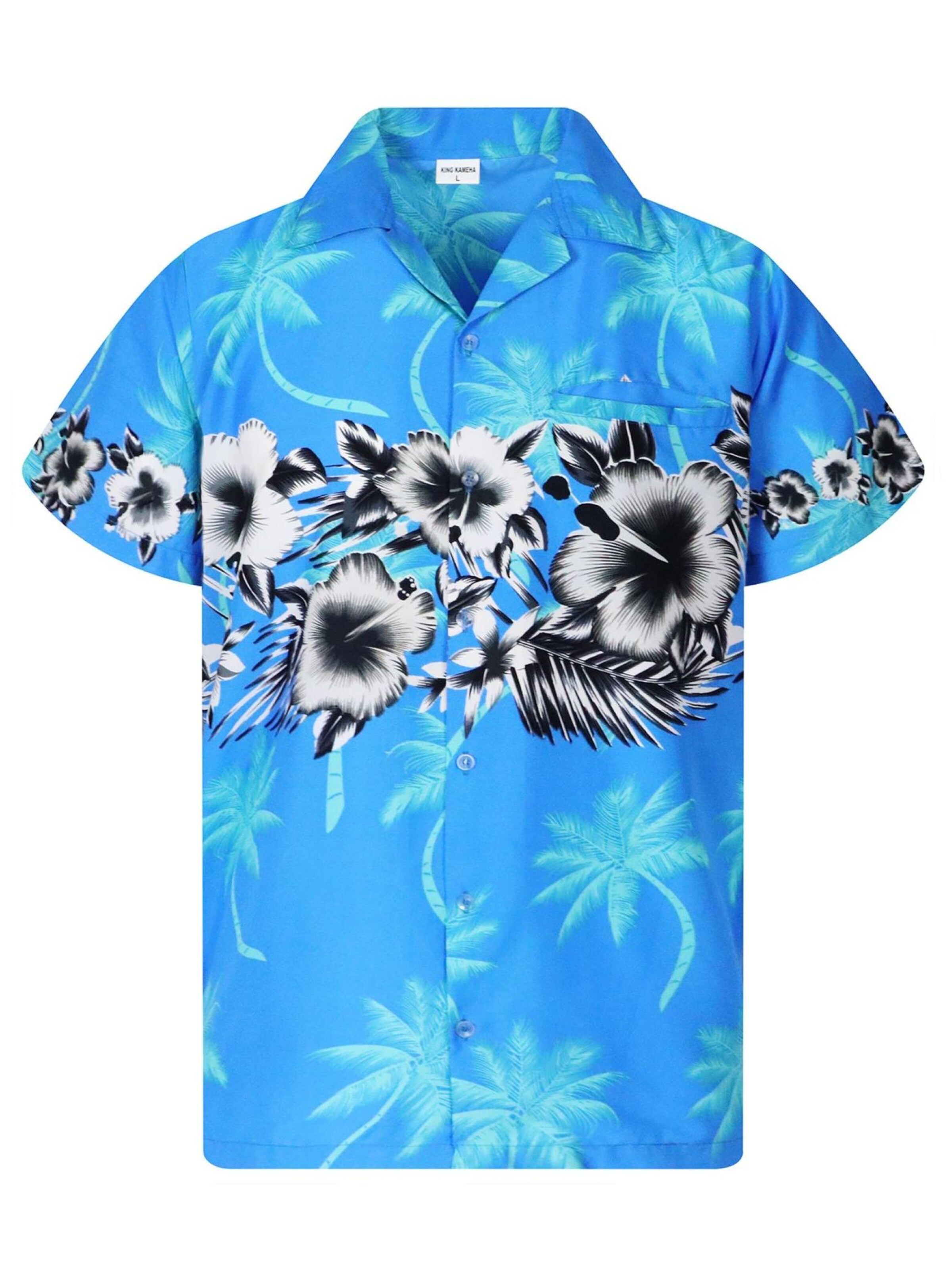 King Kameha Bluse 'Flower Chest'‌‌‌ in Blau: Vorderseite