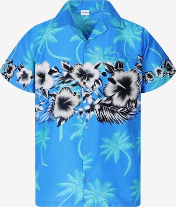 King Kameha Blouse 'Flower Chest' in Blue: front