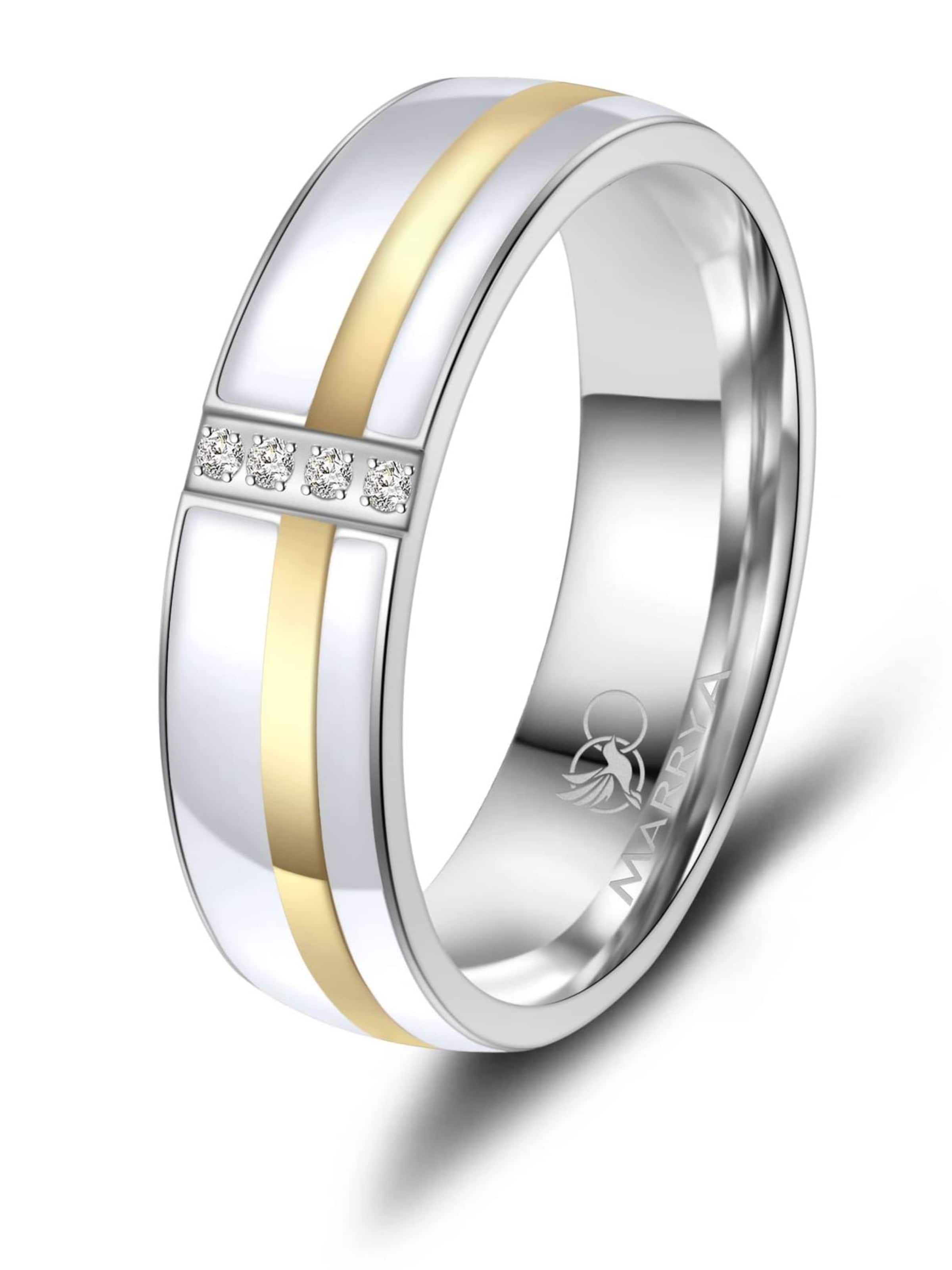 MARRYA Ring 'MARRYA ES-39 Ehering aus Edelstahl & Emaille - WEIß & Gold plattiert' in White: front