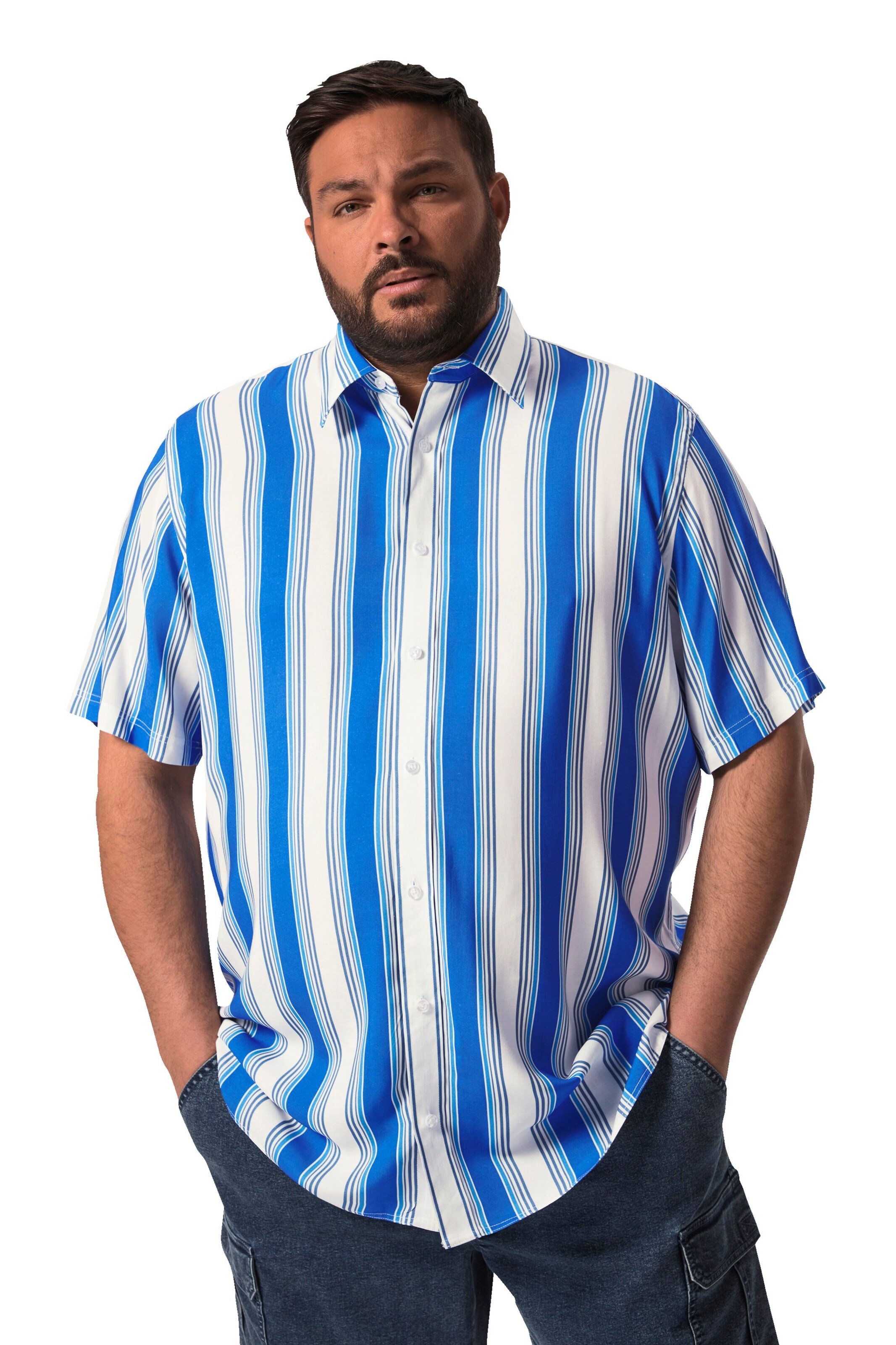Men Plus Comfort fit Button Up Shirt in Blue: front