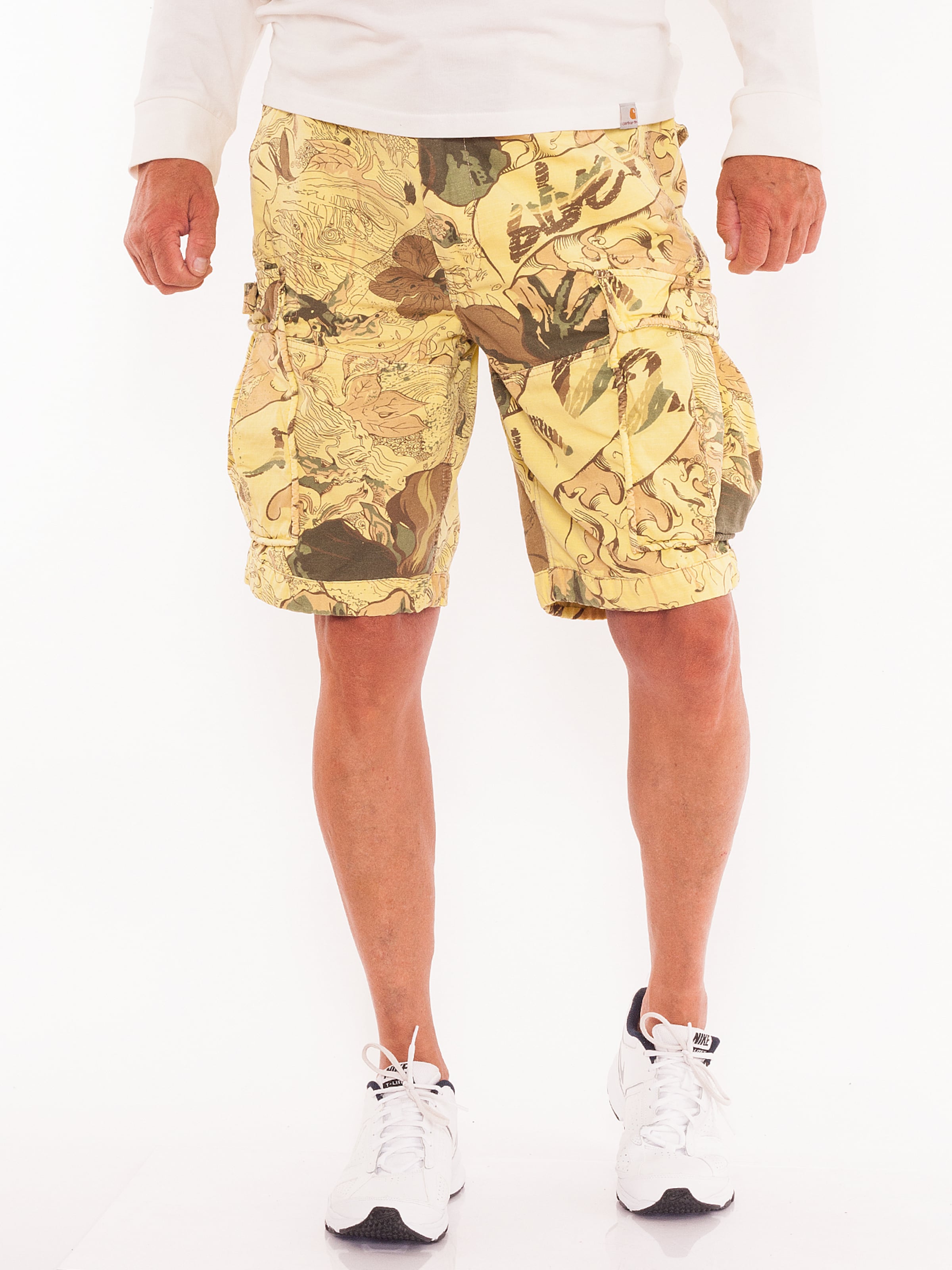 JET LAG Regular Cargo Pants 'Flowers' in Yellow: front