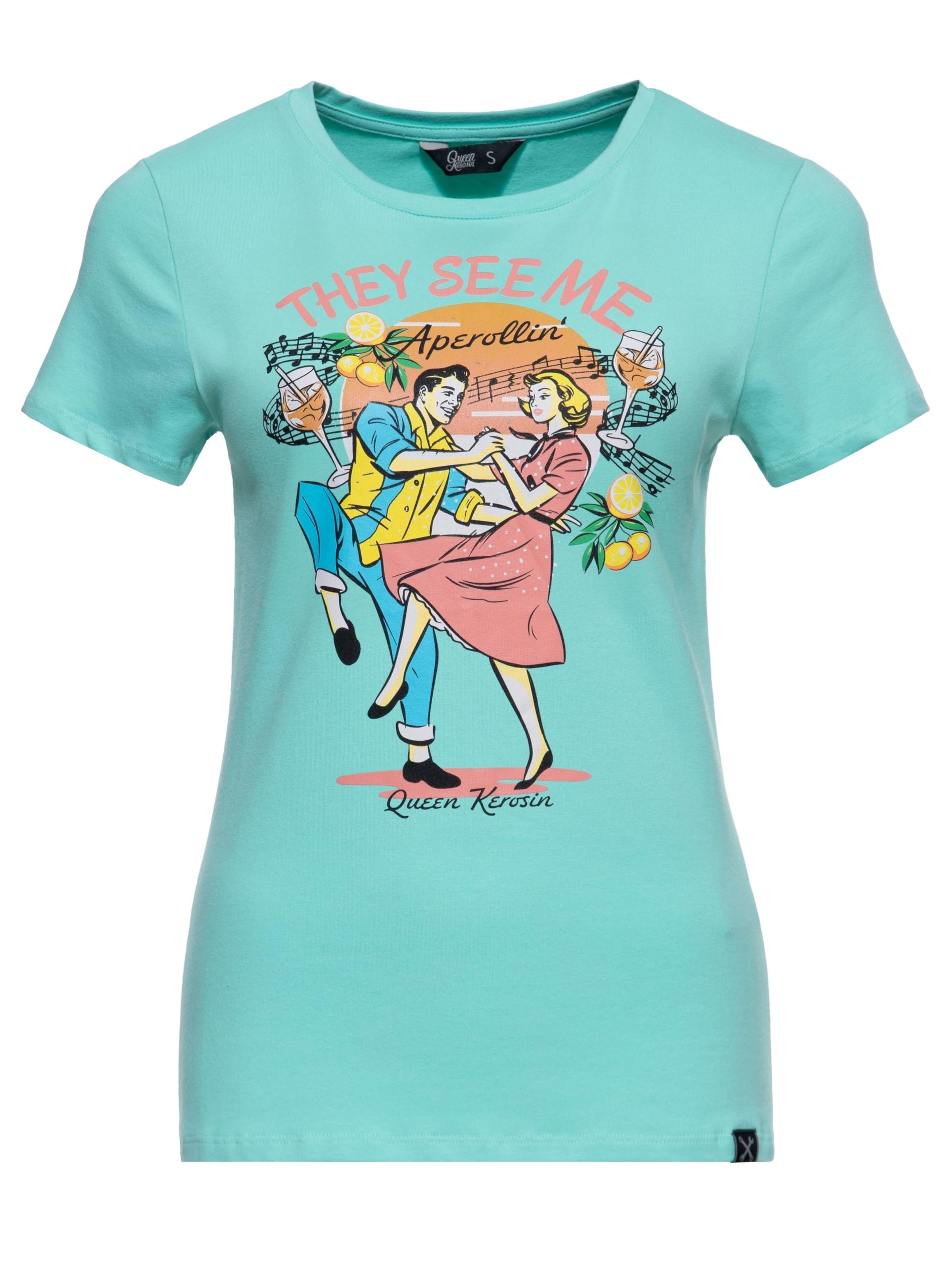 Queen Kerosin Shirt 'They See Me Aperollin''‌‌‌ in Grün: Vorderseite