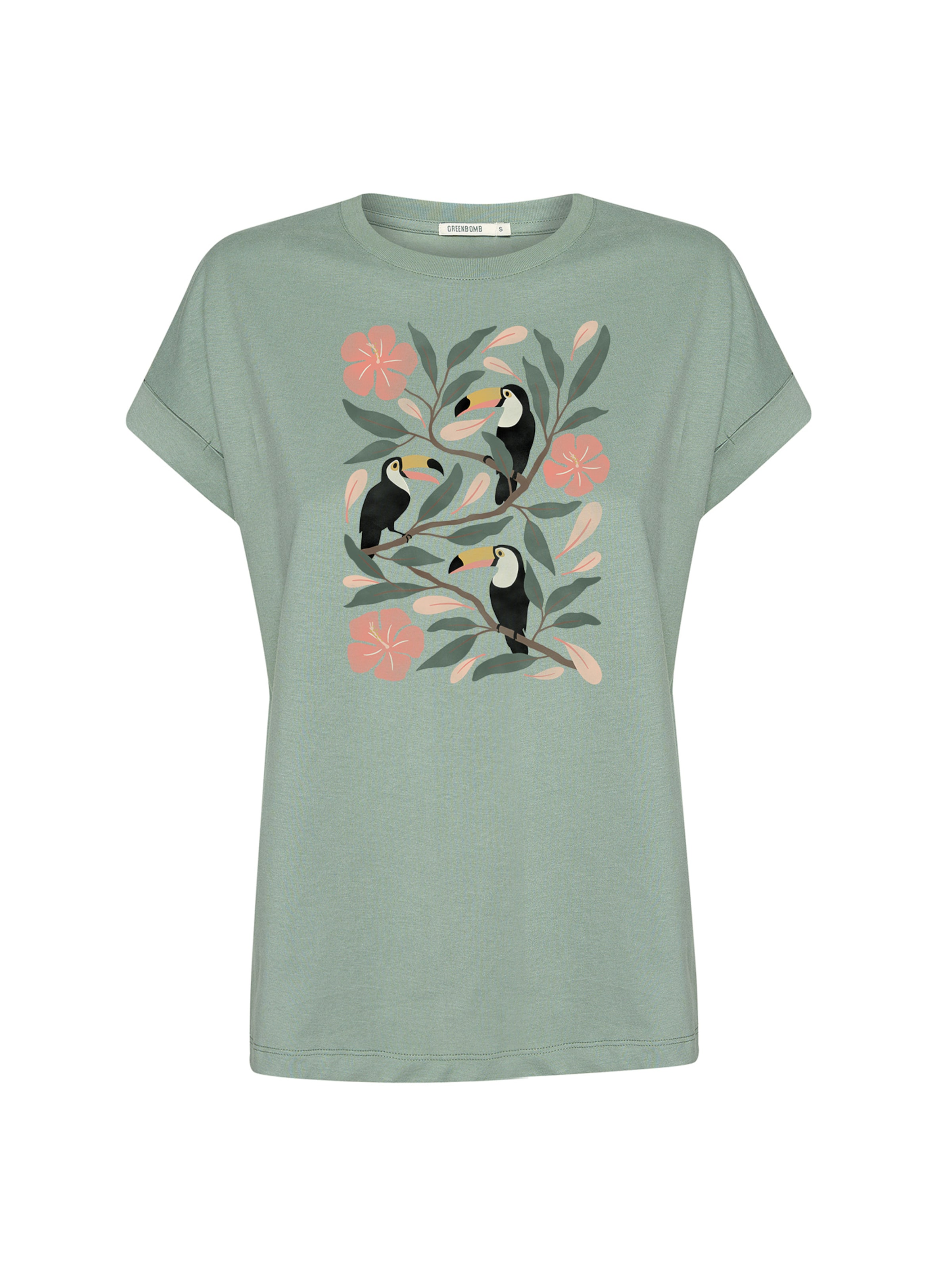 Maglietta 'Tucan Flower Loony' di GREENBOMB in verde: frontale