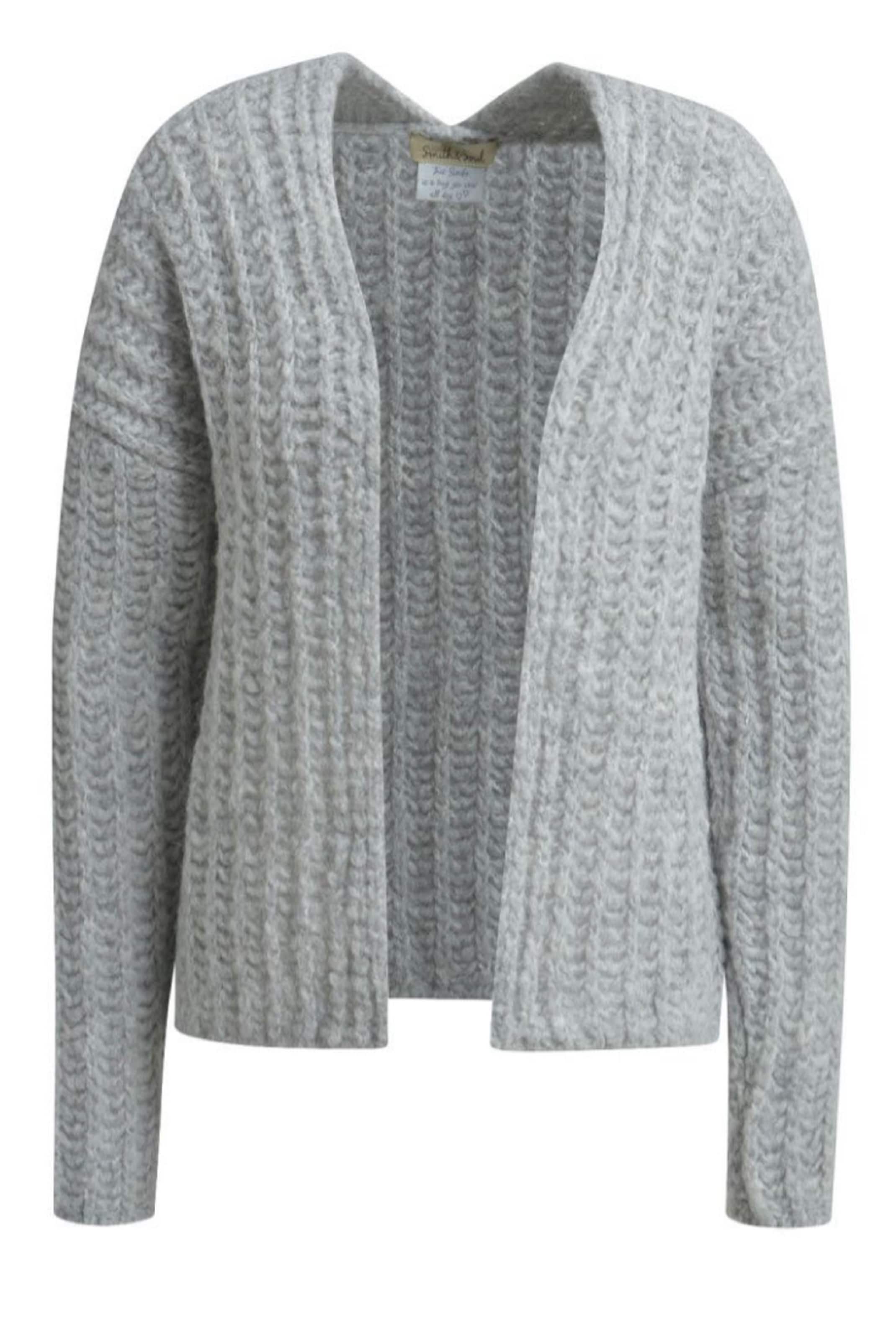 Smith&Soul Offener Kurz-Cardigan in Grobstrick in Silber: Vorderseite